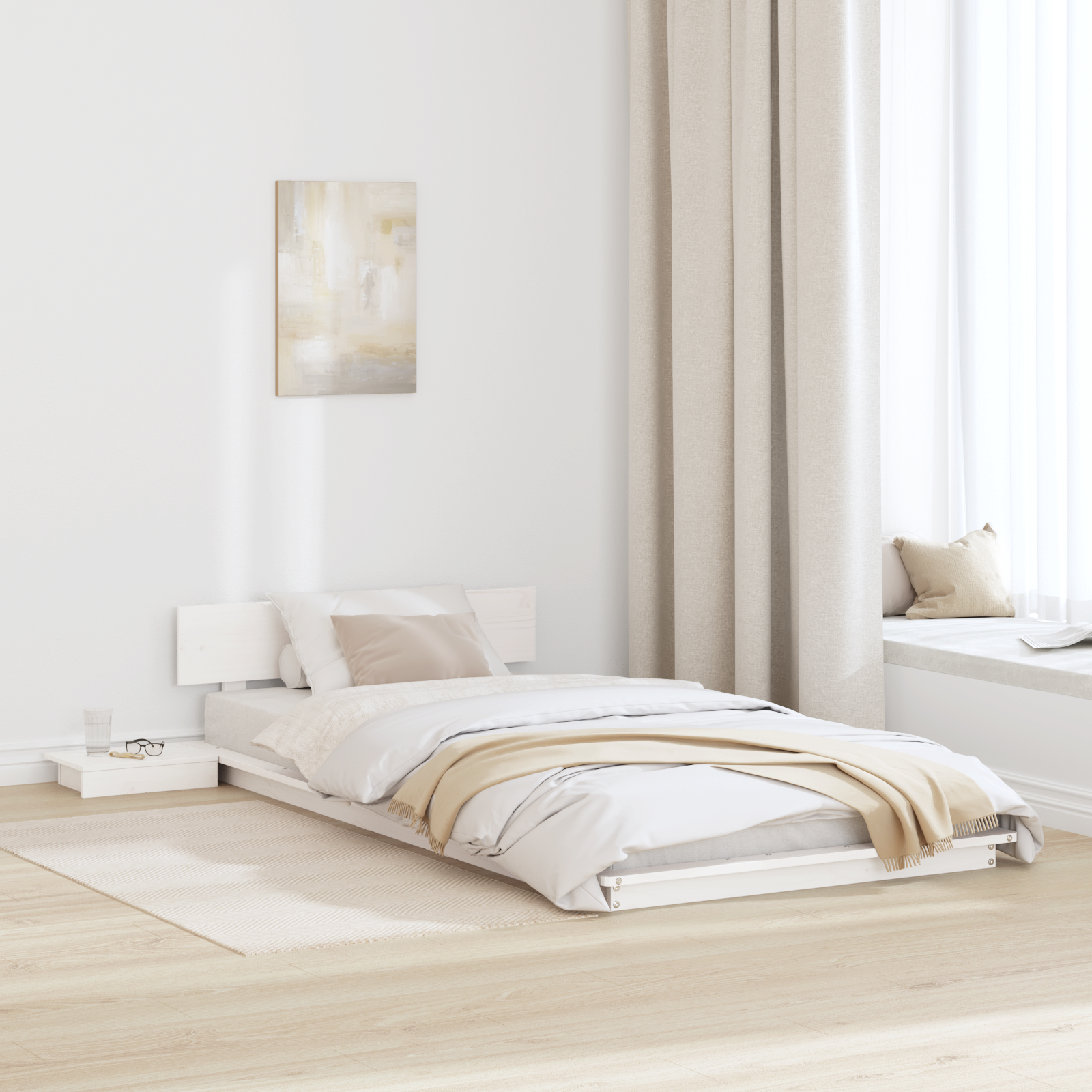 Vloerbed met Nachtkastjes Wit 90x190cm Massief Hout