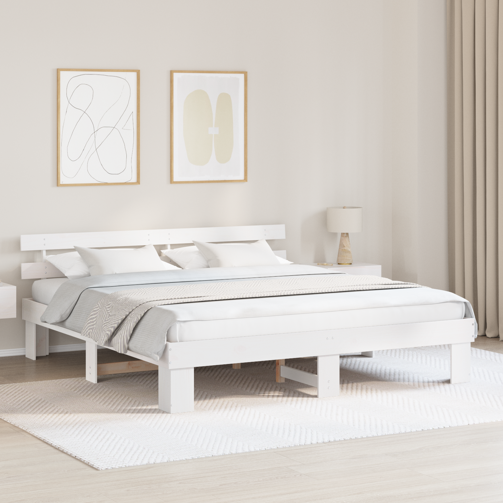 Bedframe met hoofdbord Wit 200×200 cm Massief grenenhout