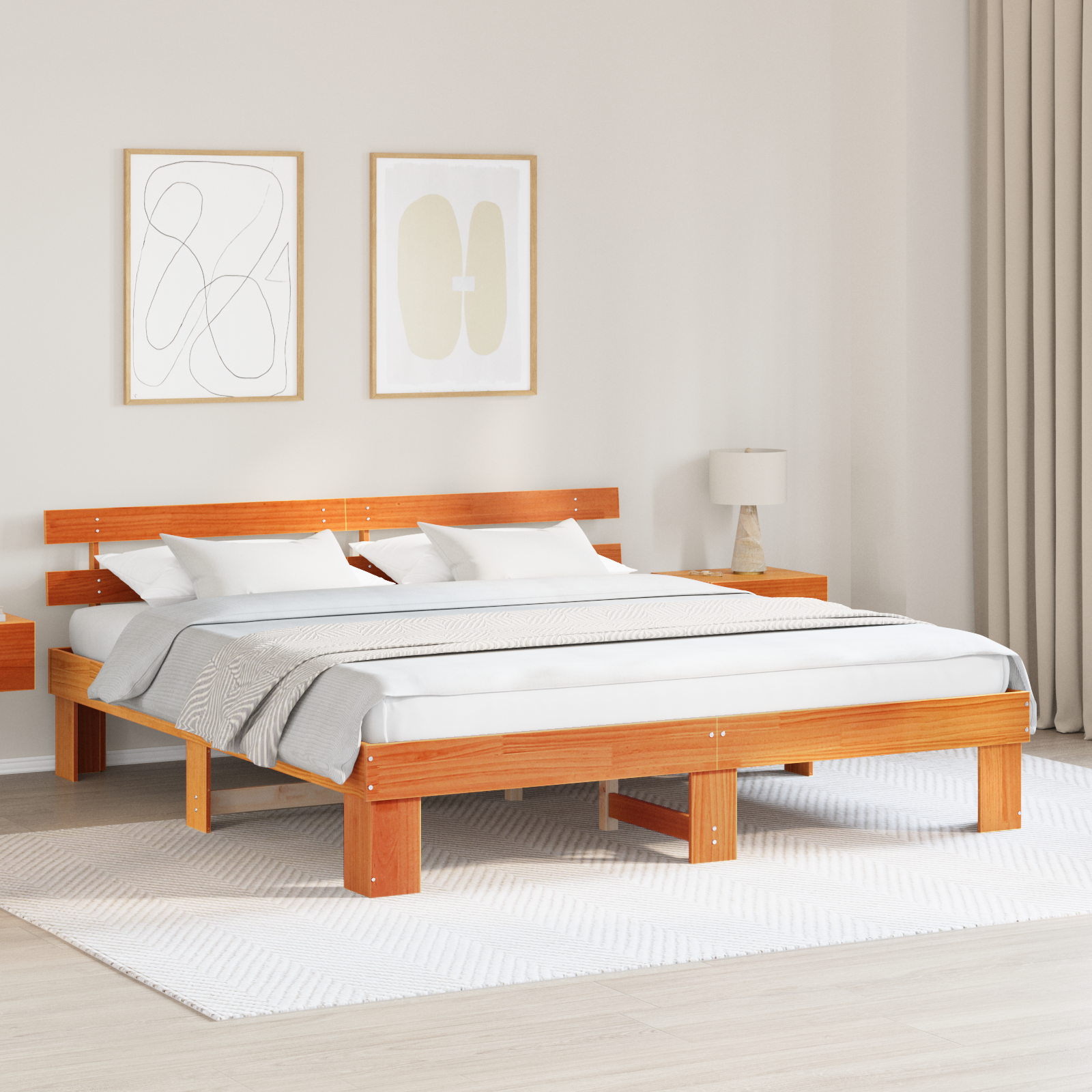 Bedframe met Hoofdeinde – Gewaxte Bruine 200×200 cm – Massief Grenenhout