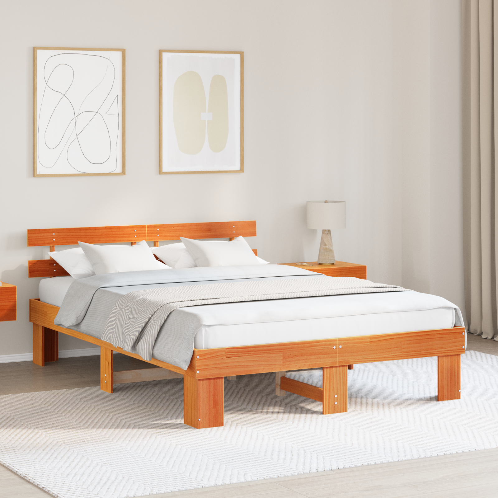 Bedframe met hoofdbord Waxbruin 150×200 cm Massief hout
