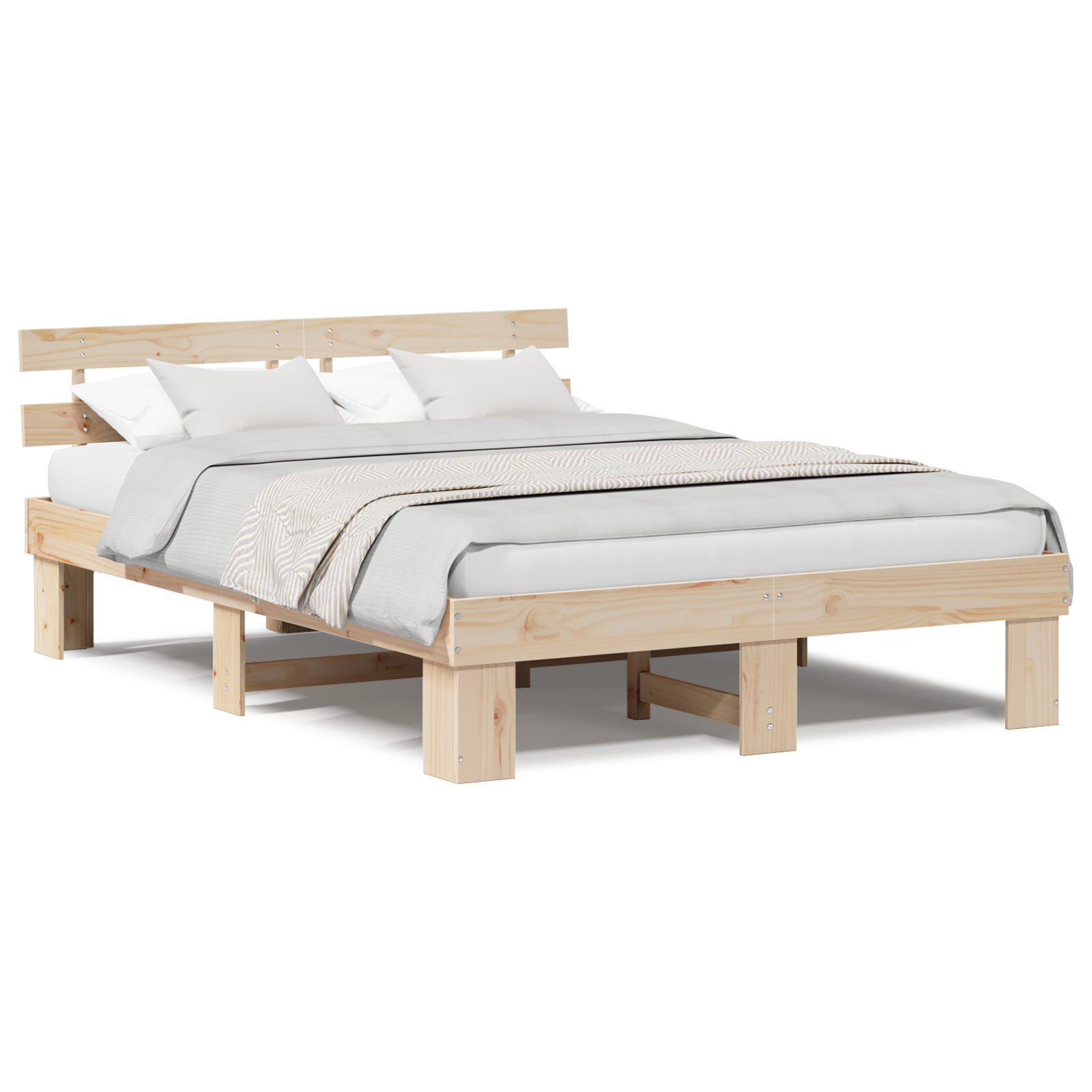 Bed Frame with Headboard 140x200 cm Solid Wood Pine - Image 4