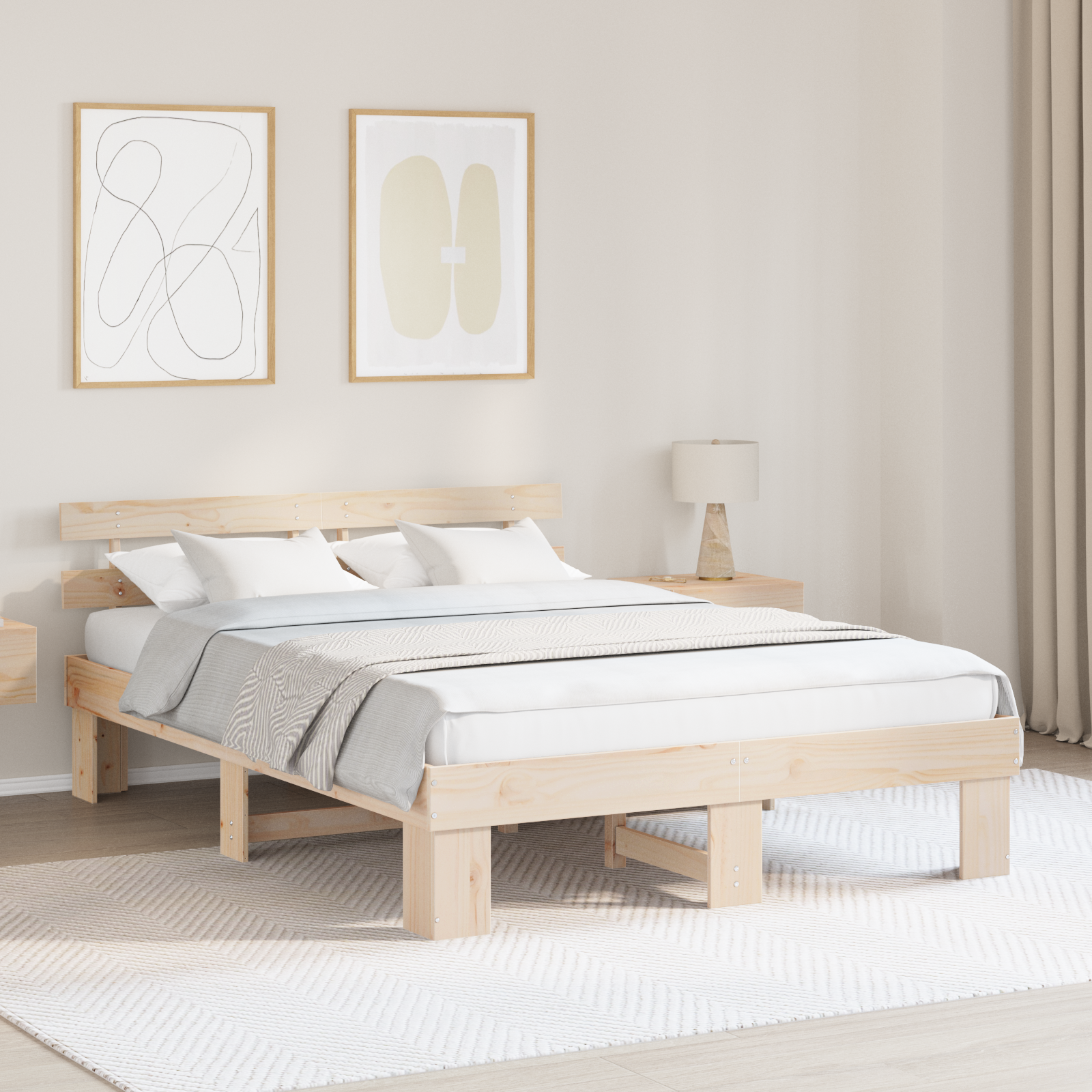 Bed Frame met Hoofdbord 140×200 cm Massief Hout Grenen