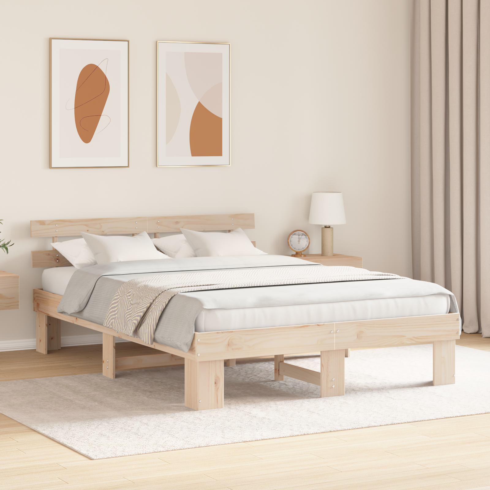 Bed Frame with Headboard 140x200 cm Solid Wood Pine - Image 5