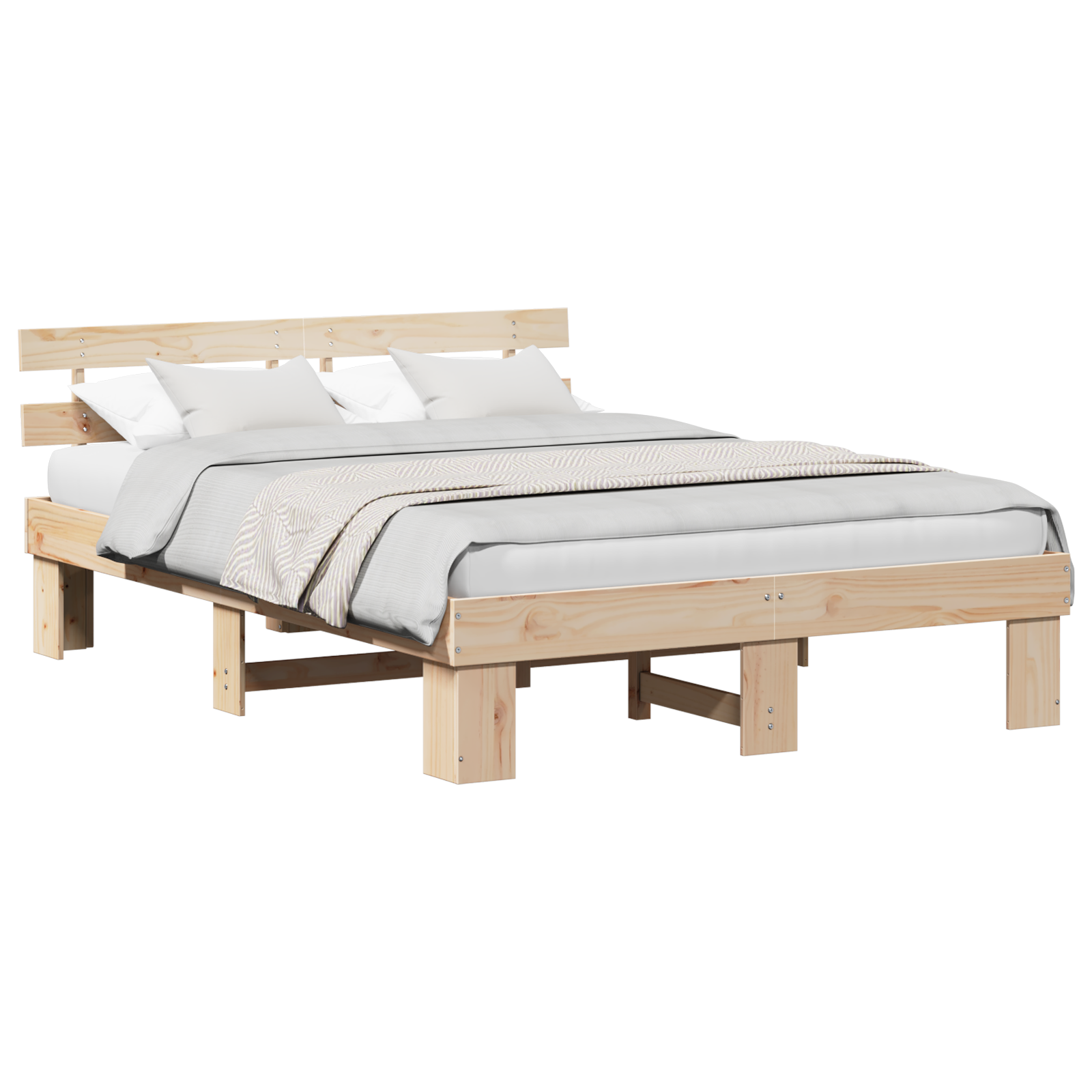 Bed Frame with Headboard 140x200 cm Solid Wood Pine - Image 2