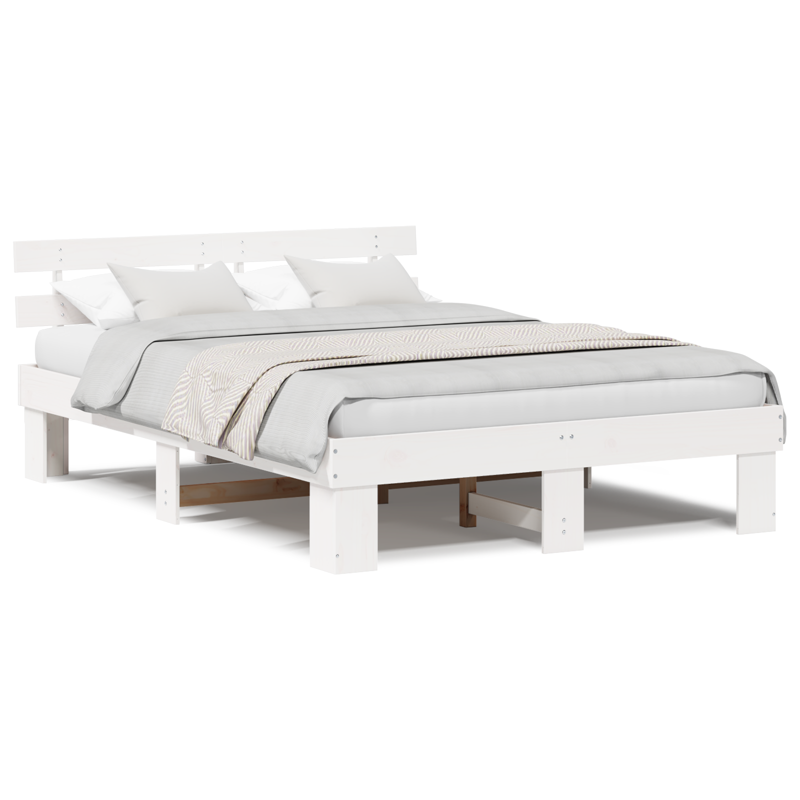Bed Frame with Headboard White 140x200 cm Solid Wood Pine - Image 4