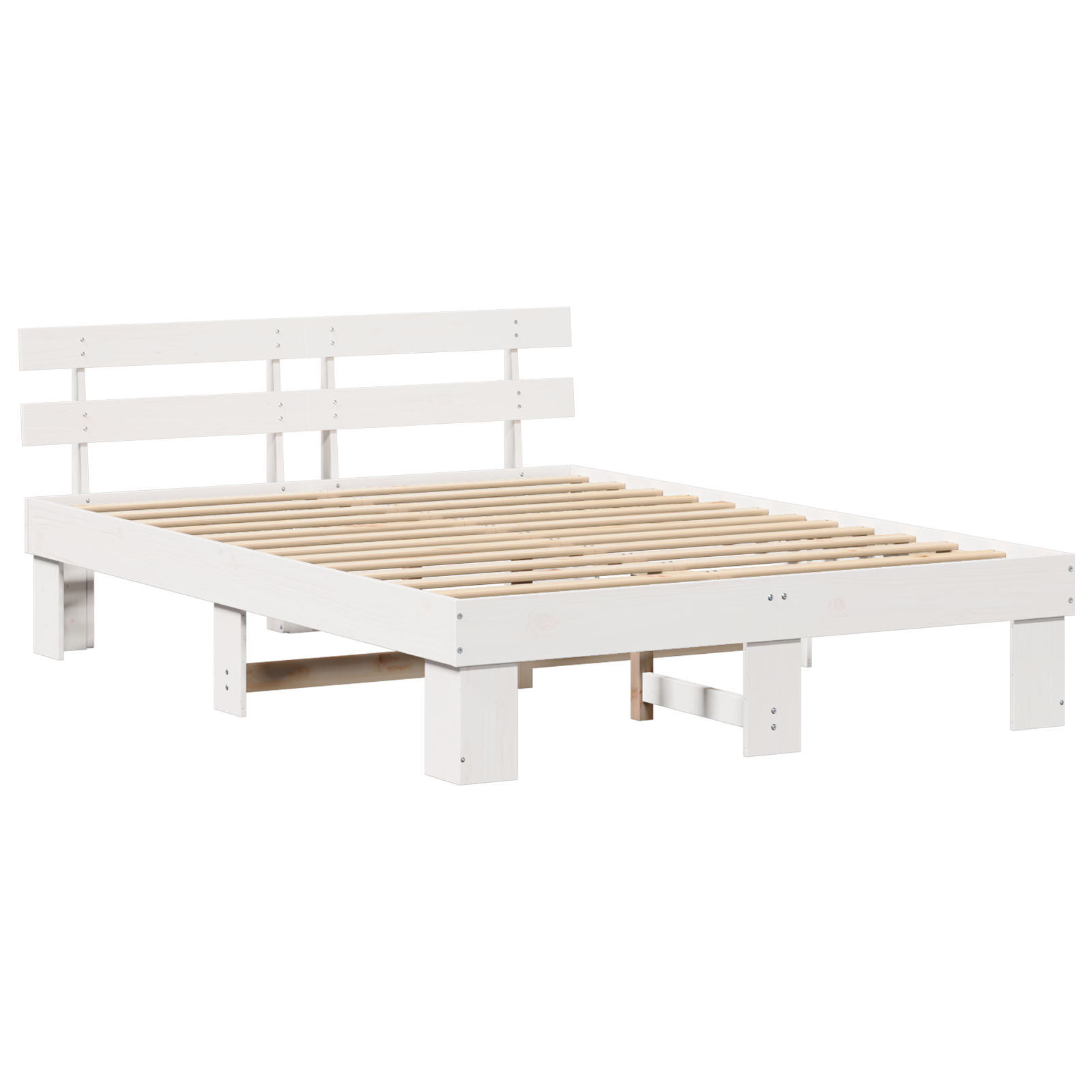 Bed Frame with Headboard White 140x200 cm Solid Wood Pine - Image 3