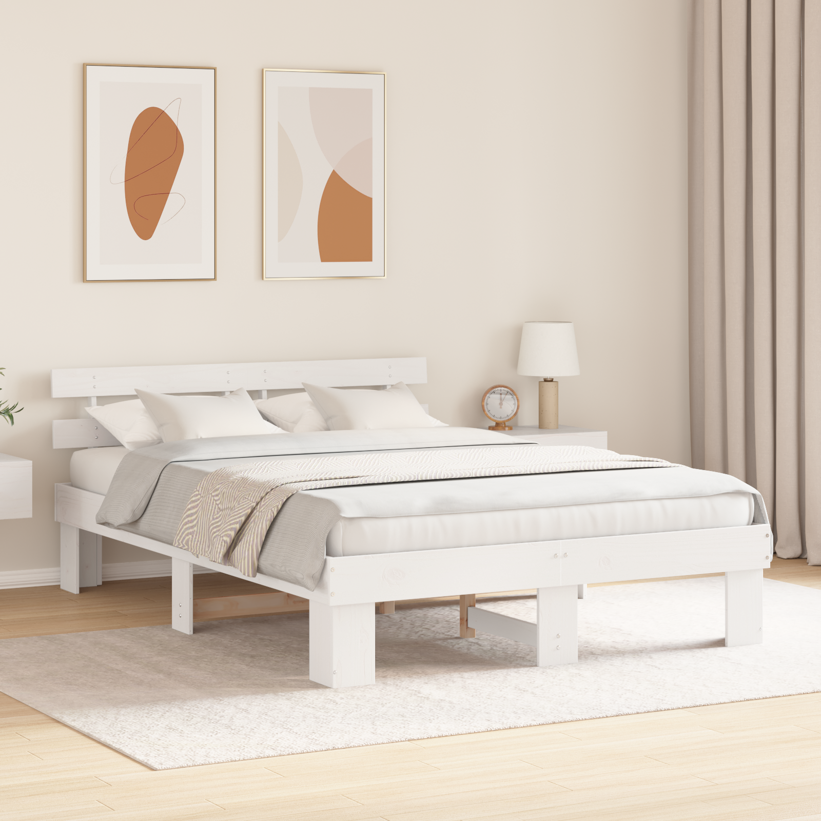 Bed Frame with Headboard White 140x200 cm Solid Wood Pine - Image 5