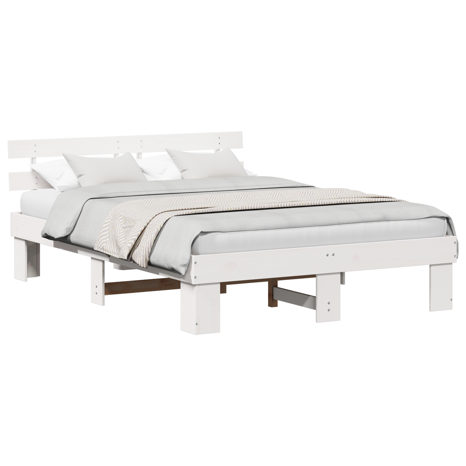 Bed Frame with Headboard White 140x200 cm Solid Wood Pine - Image 2
