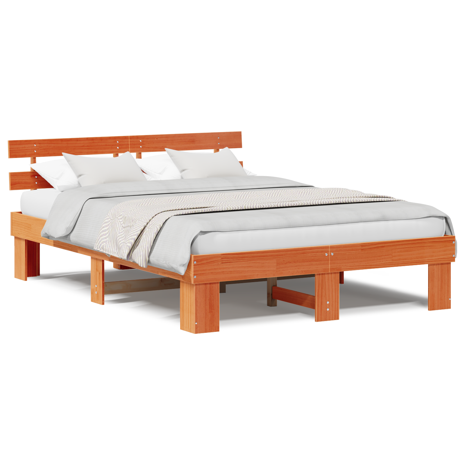 Bed Frame with Headboard Wax Brown 140x200 cm Solid Wood Pine - Image 4