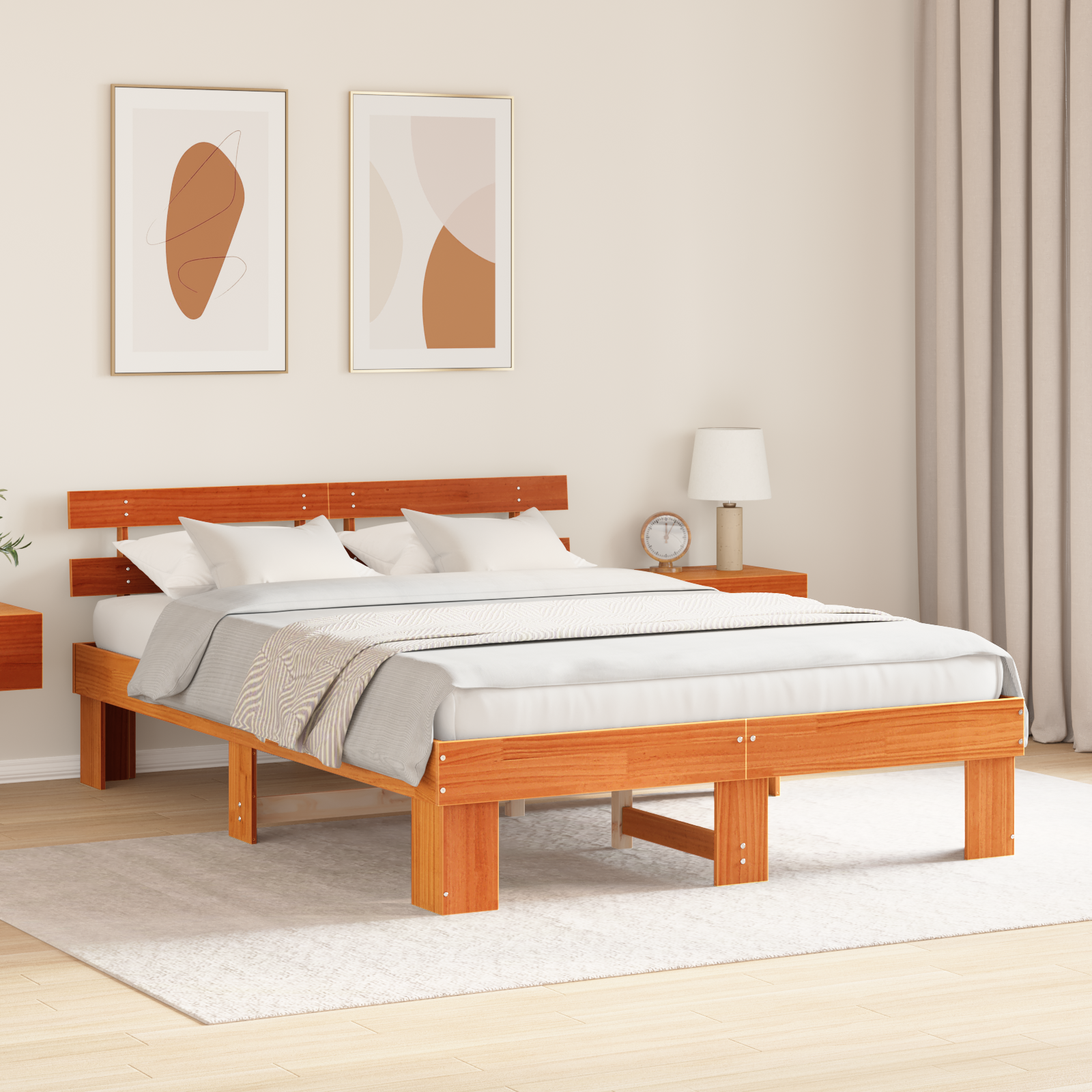 Bed Frame with Headboard Wax Brown 140x200 cm Solid Wood Pine - Image 5