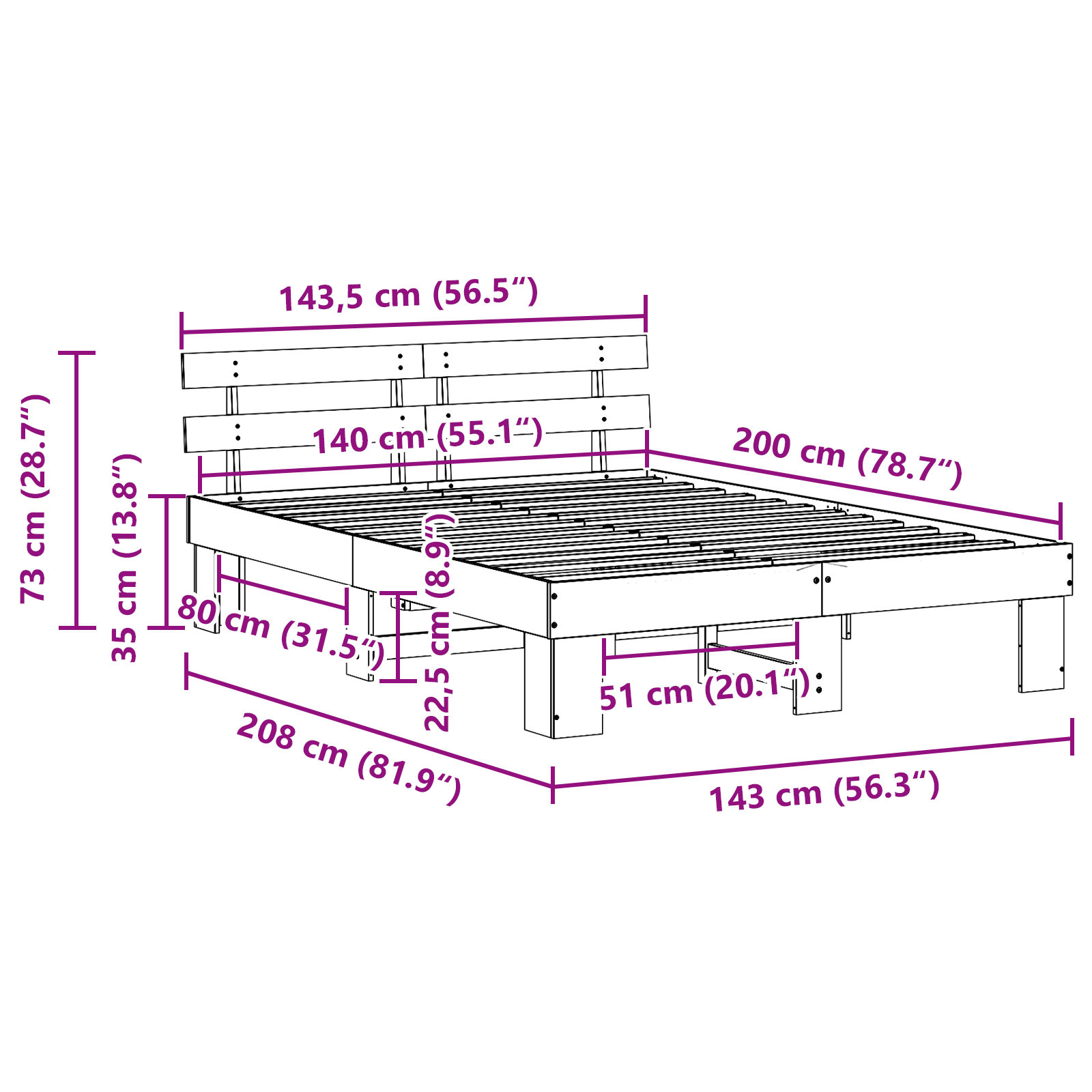 Bed Frame with Headboard Wax Brown 140x200 cm Solid Wood Pine - Image 10