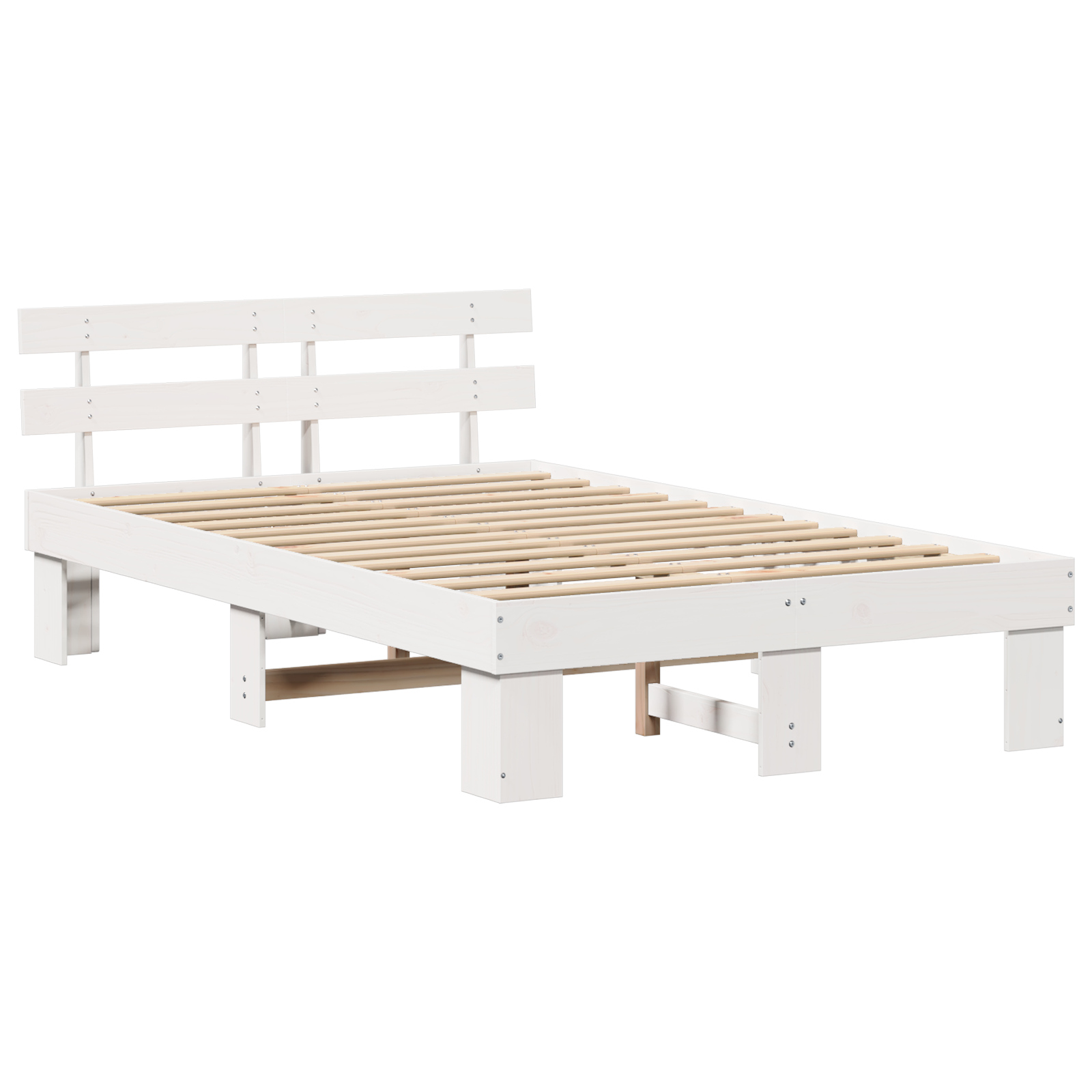Bed Frame with Headboard White 120x200 cm Solid Wood Pine - Image 3