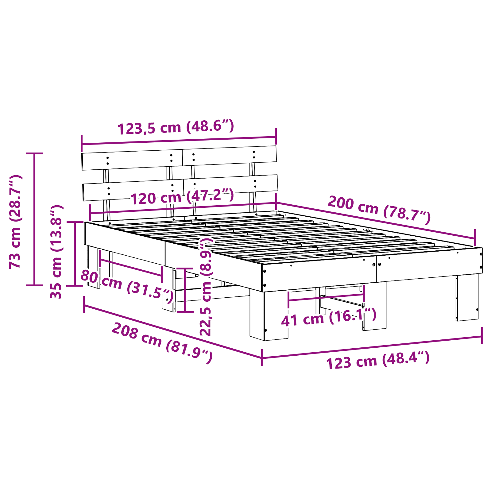 Bed Frame with Headboard White 120x200 cm Solid Wood Pine - Image 10