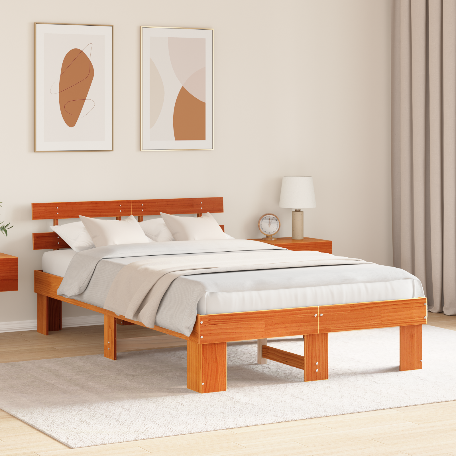 Bed Frame with Headboard Wax Brown 120x200 cm Solid Wood Pine - Image 5
