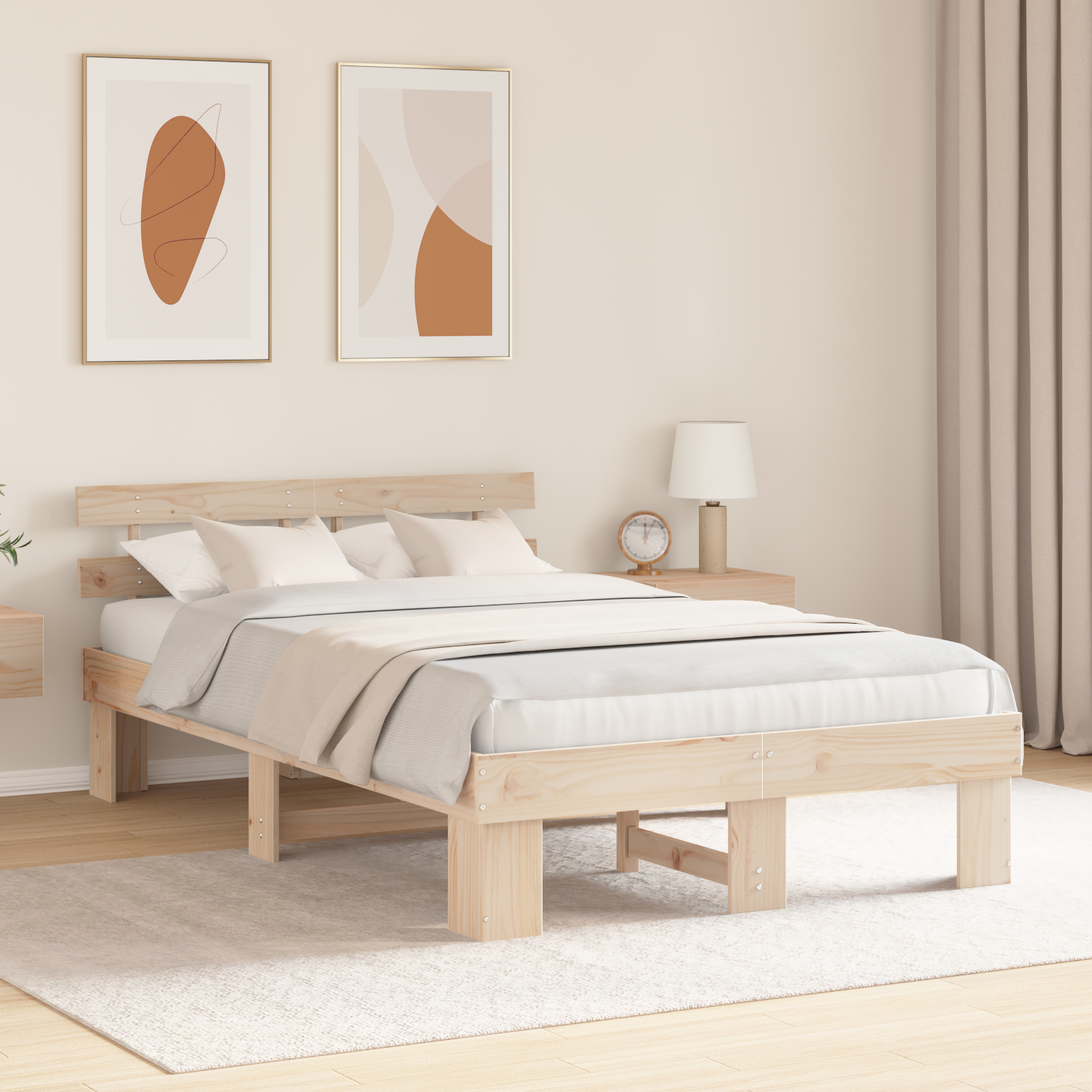 Bed Frame with Headboard 140x190 cm Solid Wood Pine - Image 5