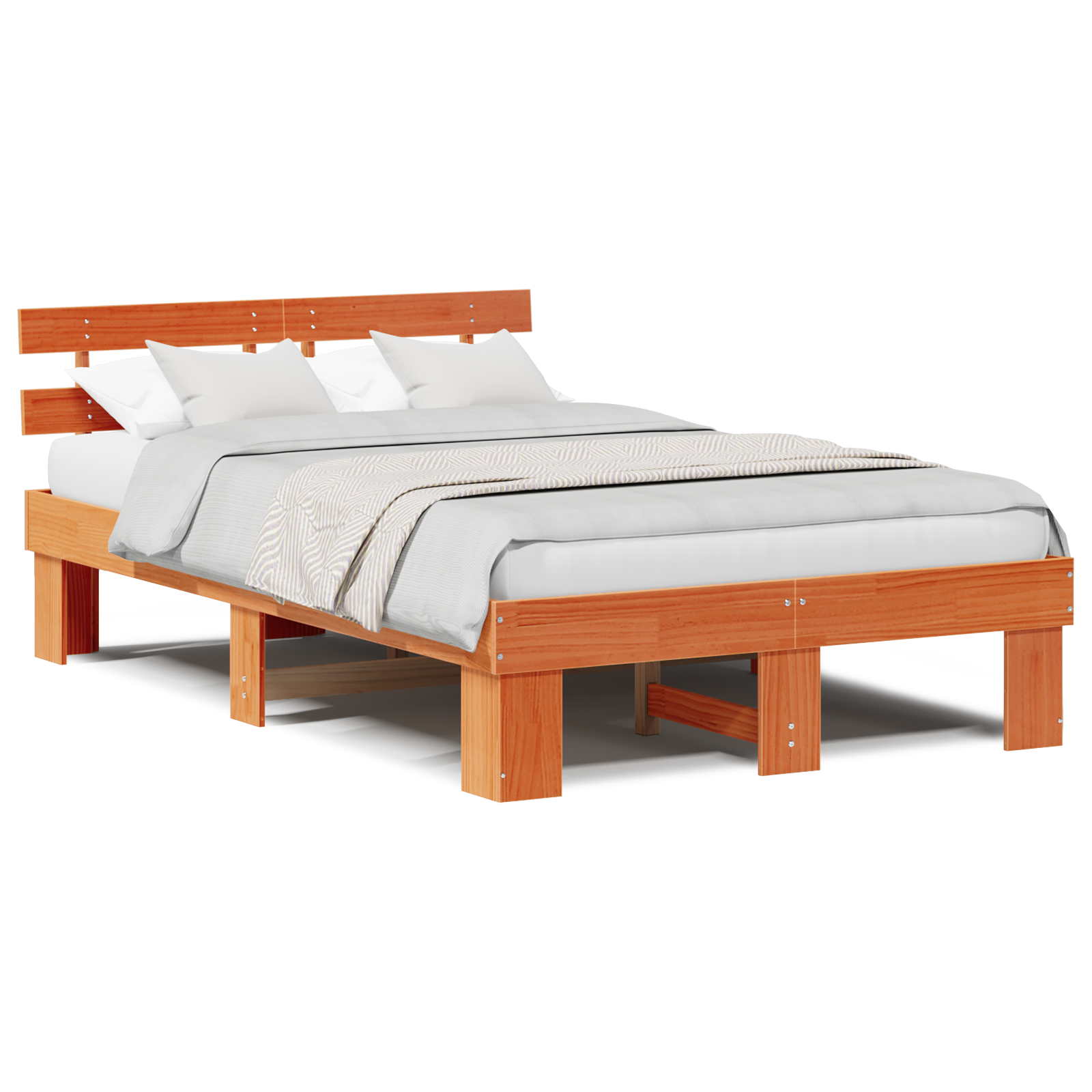 Bed Frame with Headboard Wax Brown 140x190 cm Solid Wood Pine - Image 4