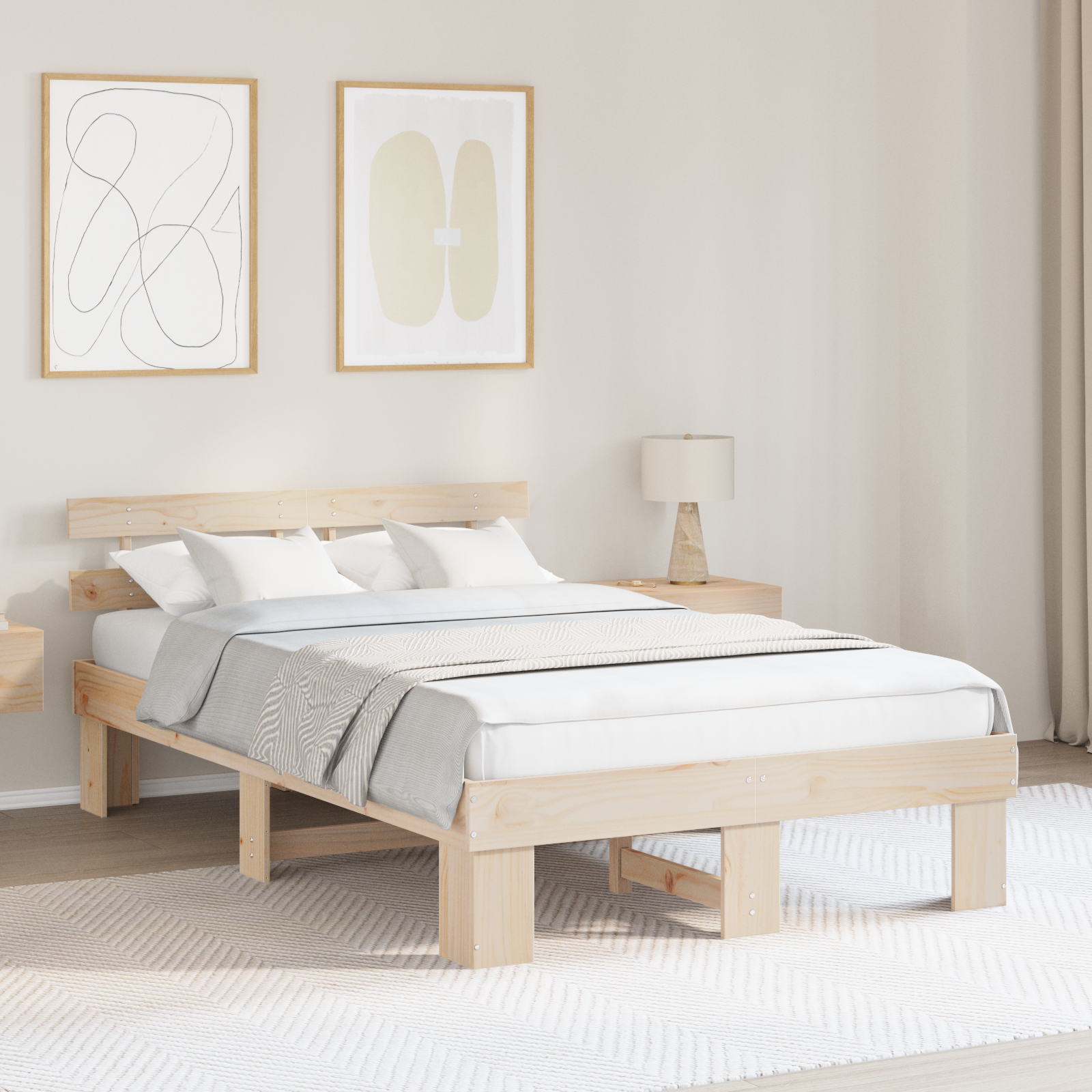 Bed Frame with Headboard 135x190 cm Solid Wood Pine