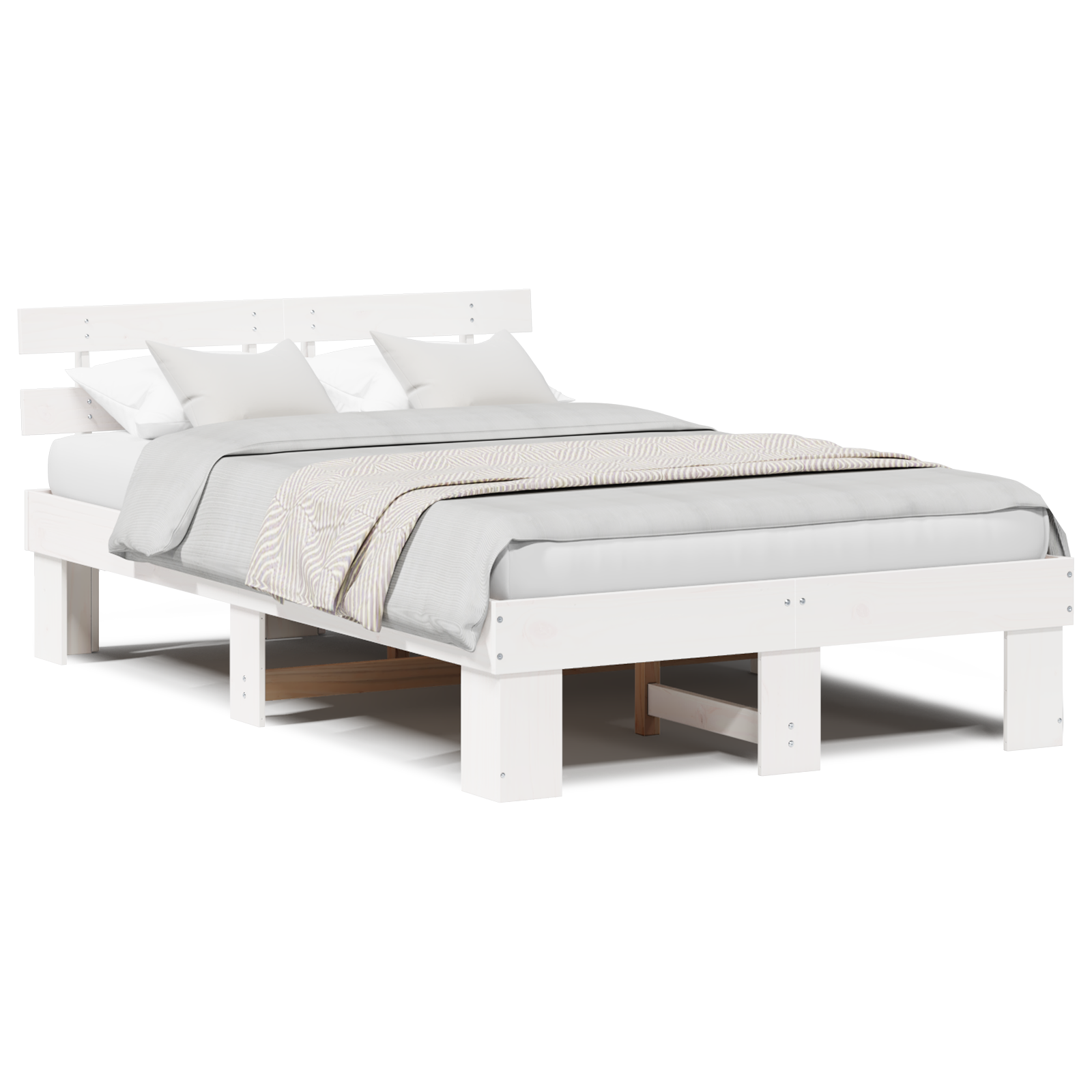 Bed Frame with Headboard White 135x190 cm Solid Wood Pine - Image 4