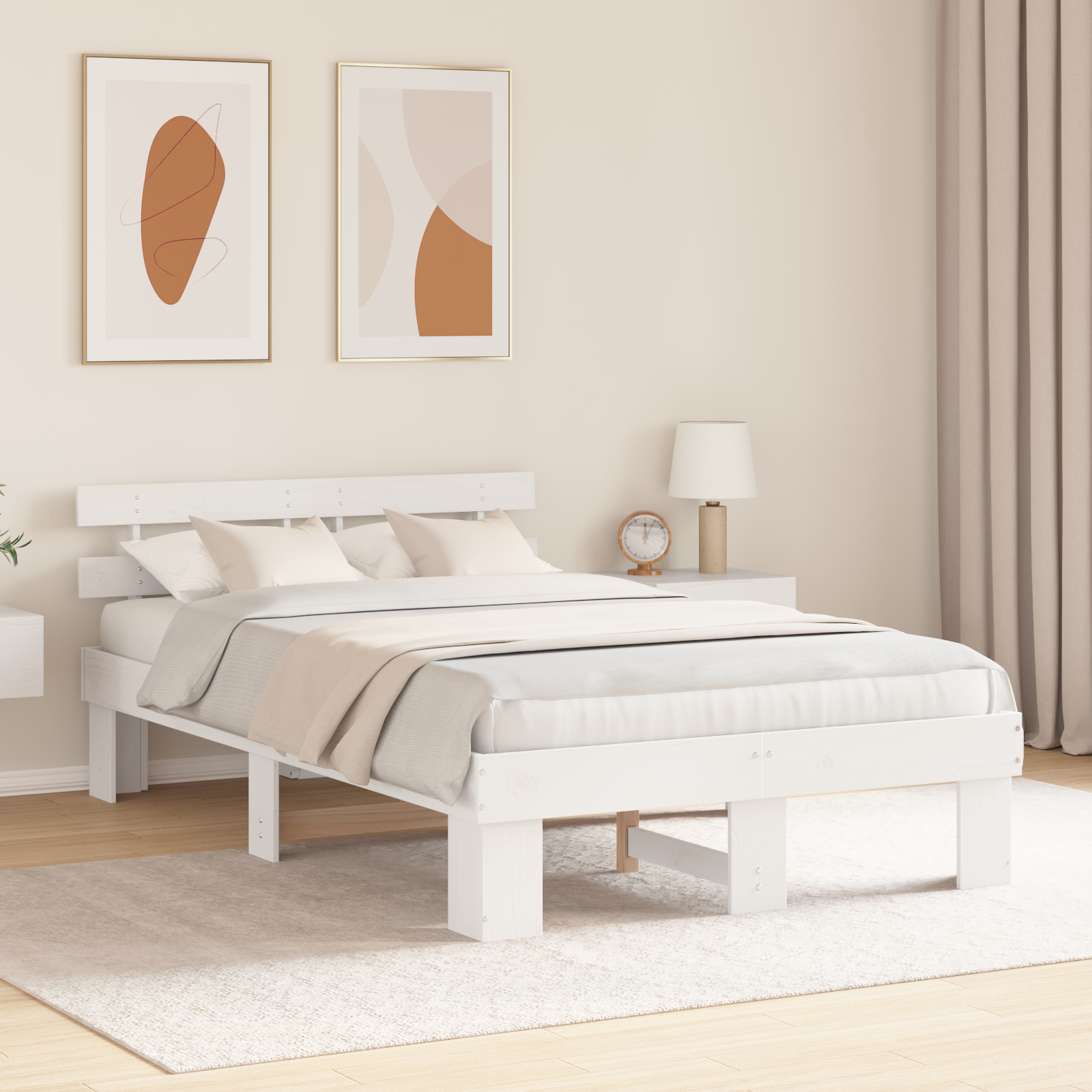 Bed Frame with Headboard White 135x190 cm Solid Wood Pine - Image 5