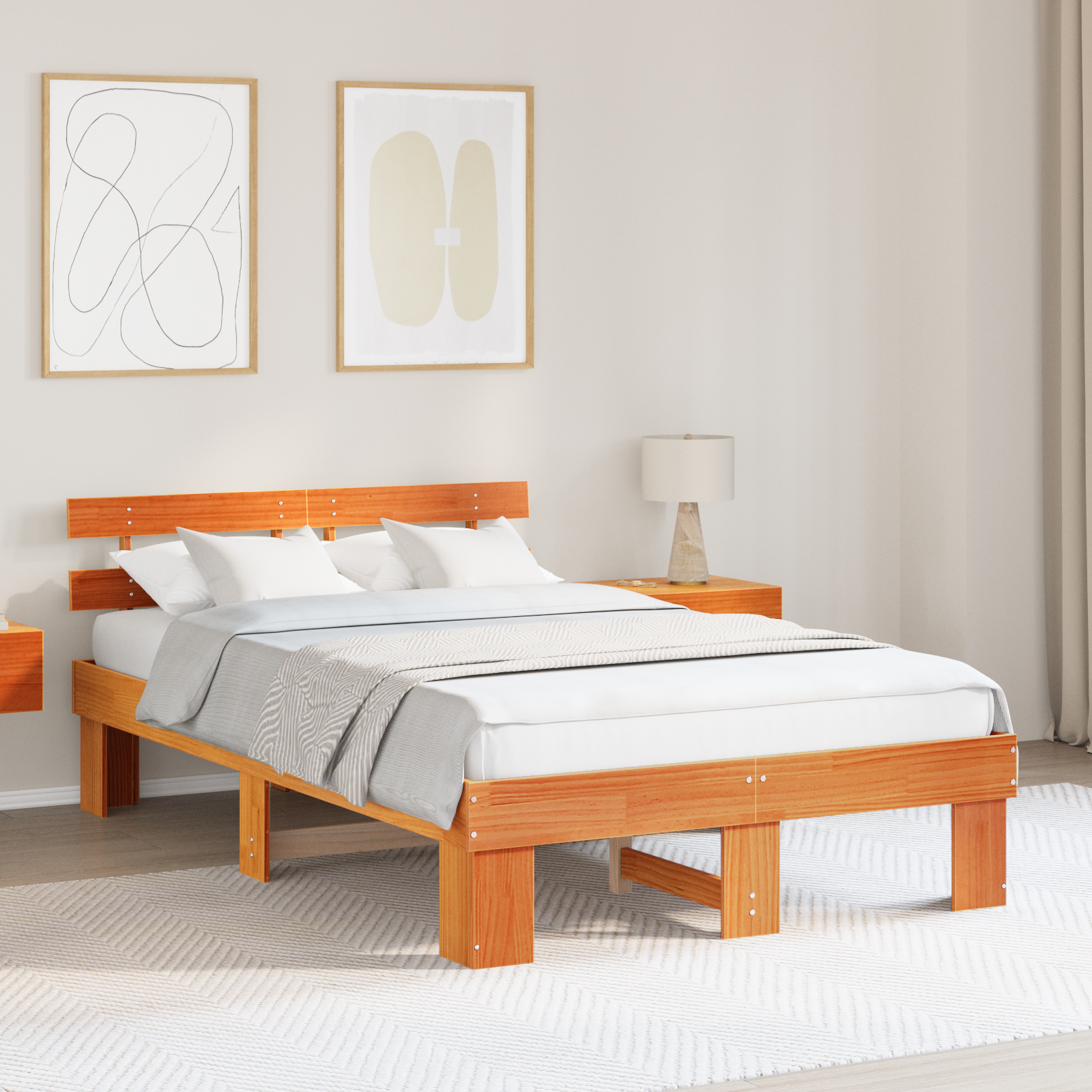 Bedframe met Hoofdbord Gewaxt Bruin 135×190 cm Massief Grenenhout