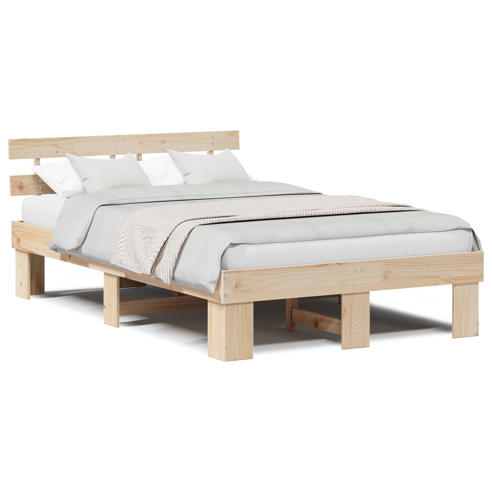 Bed Frame with Headboard 120x190 cm Solid Wood Pine - Image 4