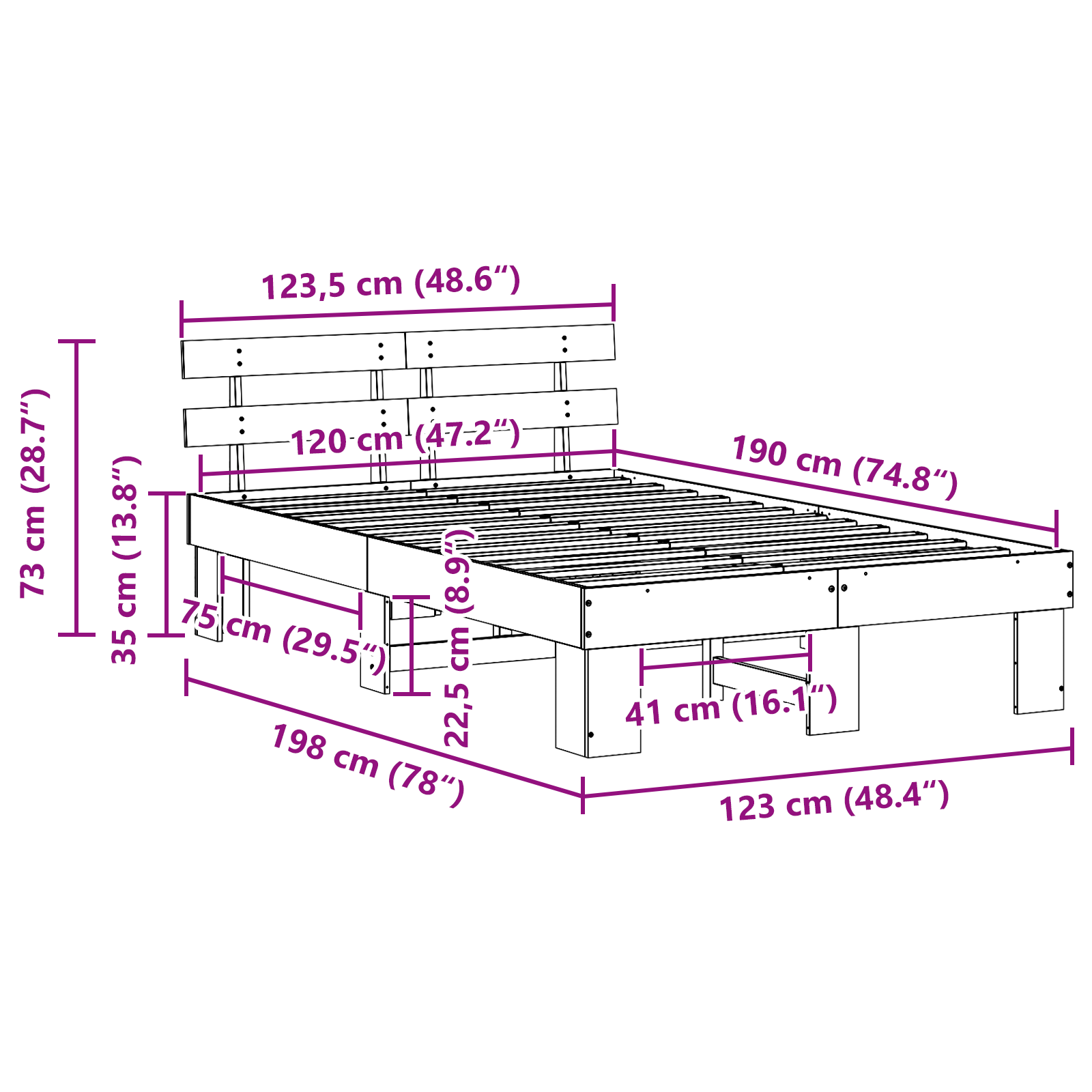 Bed Frame with Headboard 120x190 cm Solid Wood Pine - Image 10