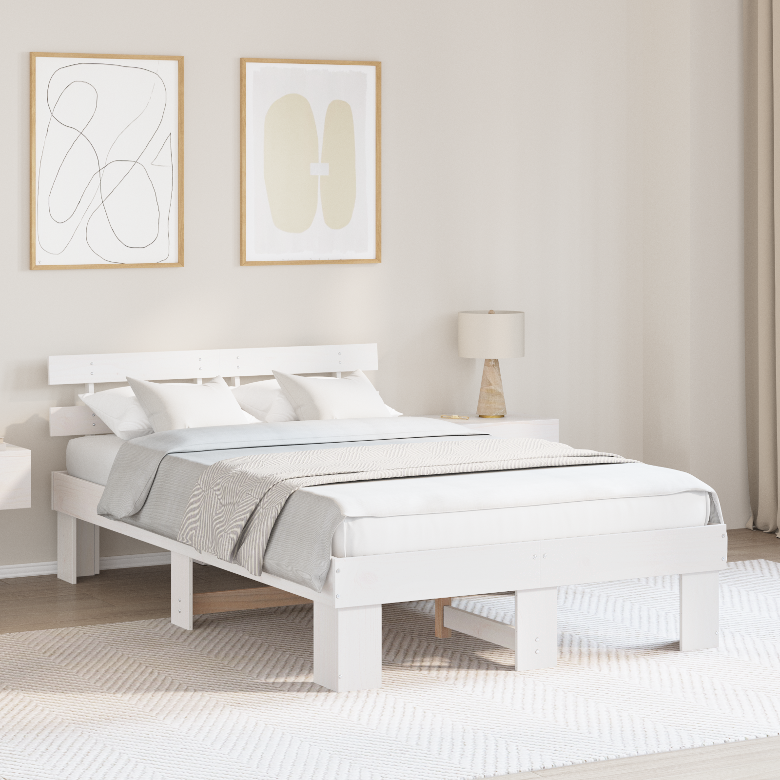 Bedframe met Hoofdboard Wit 120×190 cm Massief Hout Grenen