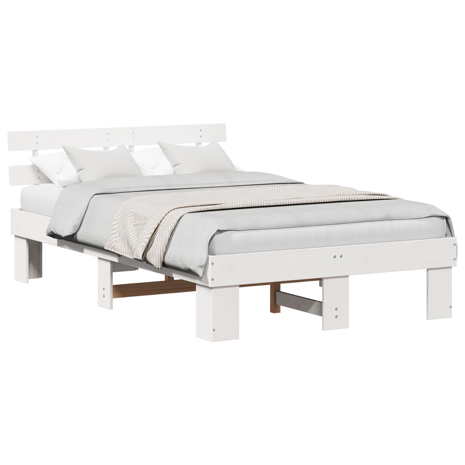 Bed Frame with Headboard White 120x190 cm Solid Wood Pine - Image 2