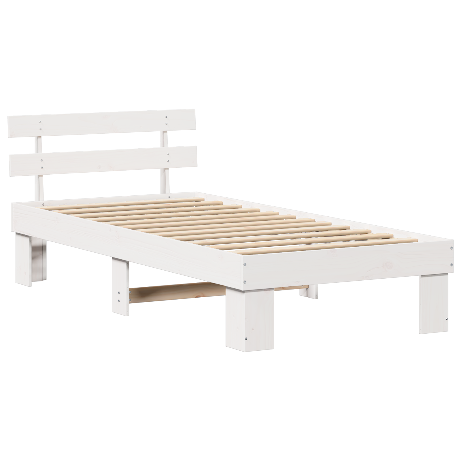 Bed Frame with Headboard White 100x200 cm Solid Wood Pine - Image 3