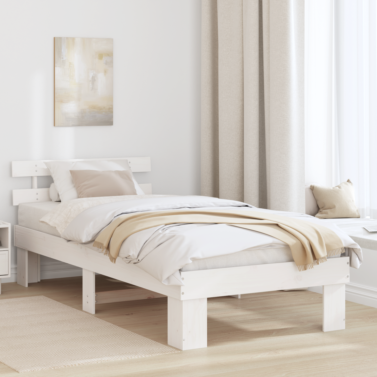 Bedframe met Hoofdbord Wit 100×200 cm Massief Hout Grenen