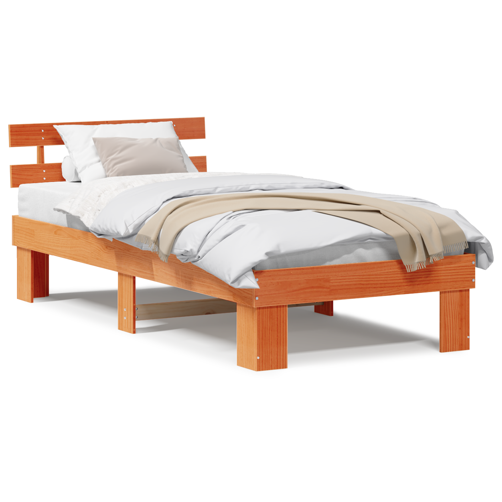 Bed Frame with Headboard Wax Brown 100x200 cm Solid Wood Pine - Image 4