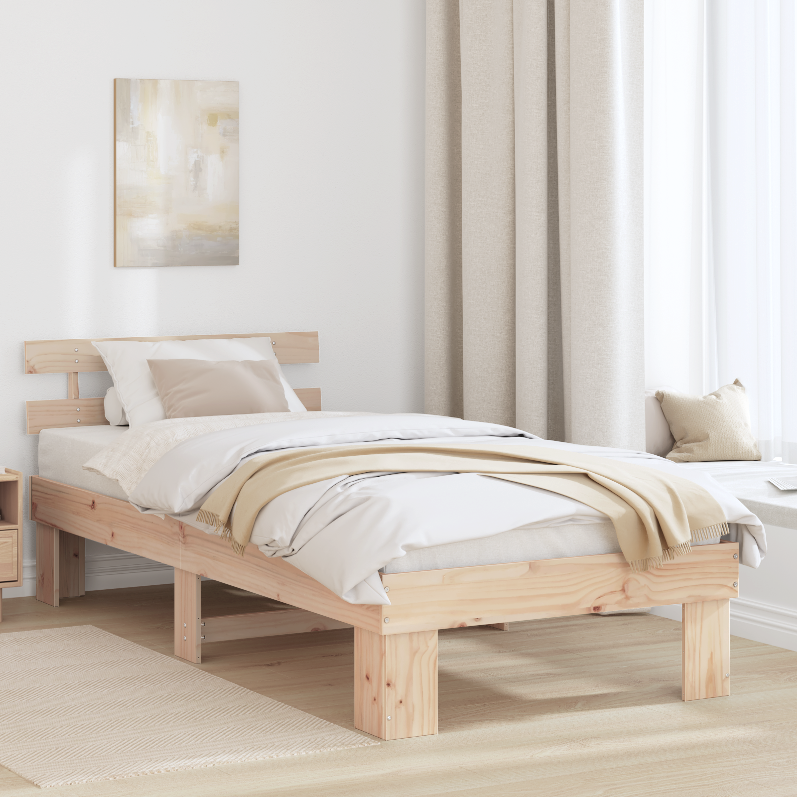 Bed Frame with Headboard 90x200 cm Solid Wood Pine