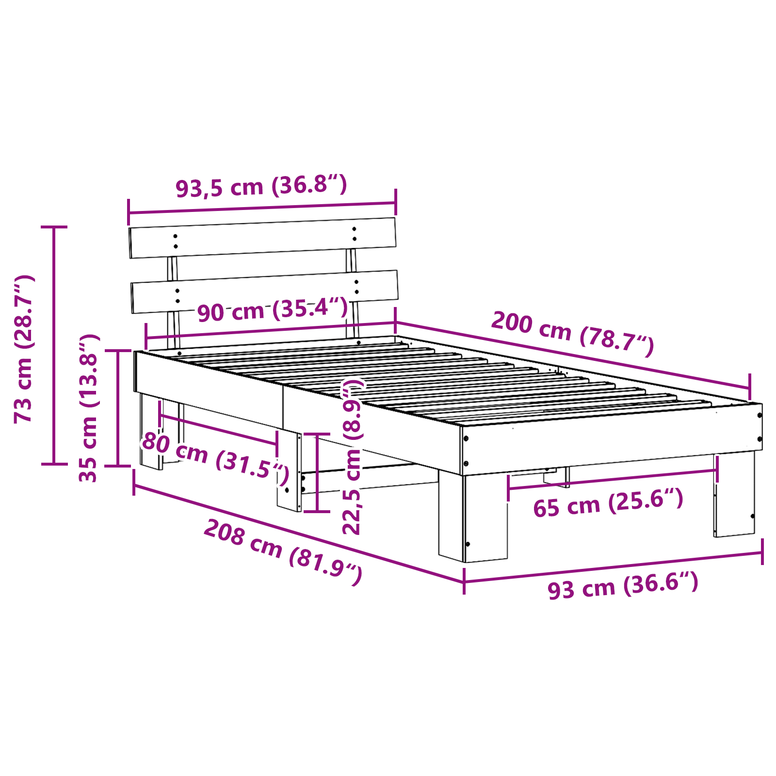 Bed Frame with Headboard 90x200 cm Solid Wood Pine - Image 10