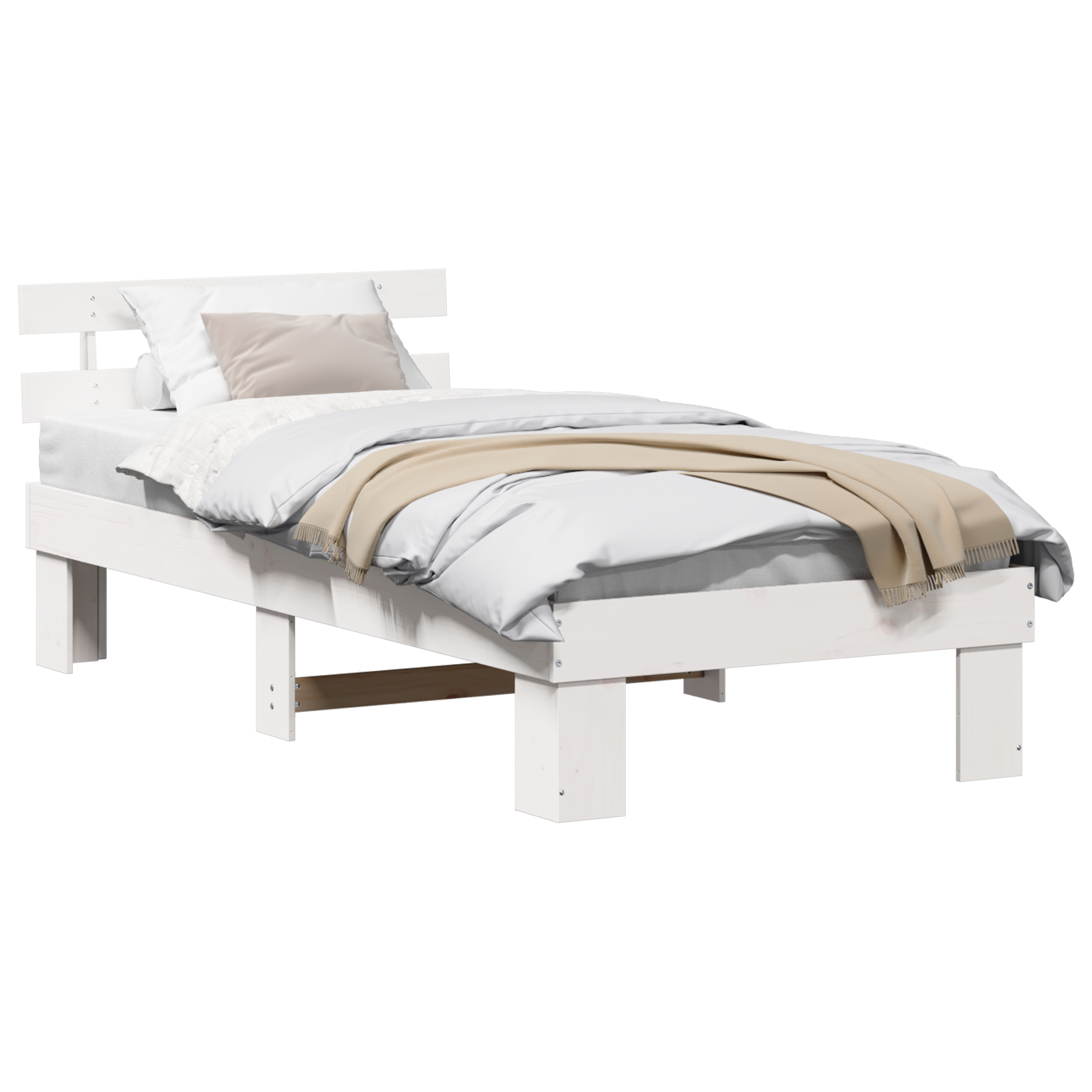Bed Frame with Headboard White 90x200 cm Solid Wood Pine - Image 2