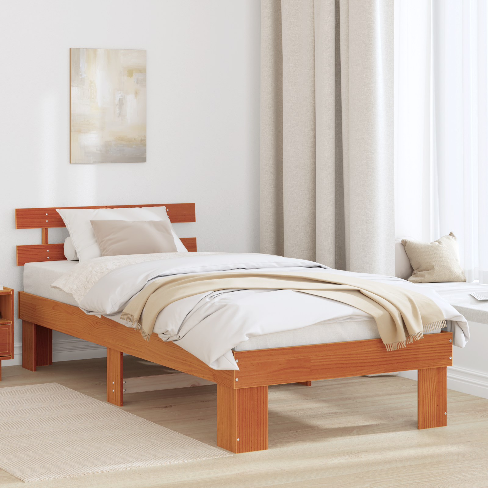 Bedframe met Hoofdbord Gewaxt Bruin 90×200 cm Massief Hout Grenenhout