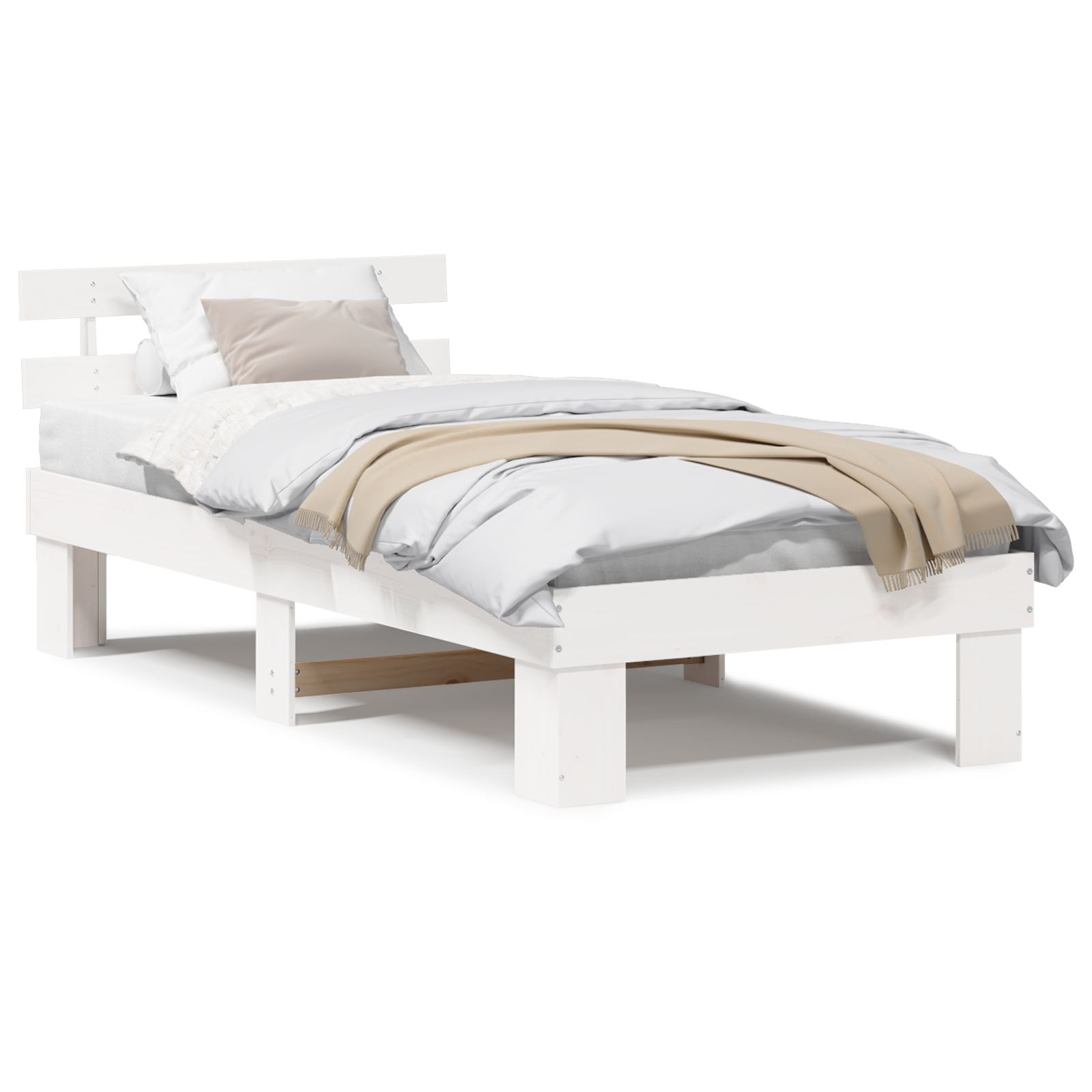 Bed Frame with Headboard White 80x200 cm Solid Wood Pine - Image 4
