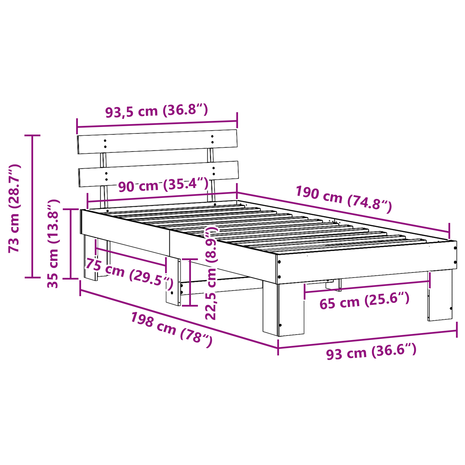 Bed Frame with Headboard Wax Brown 90x190 cm Solid Wood Pine - Image 10