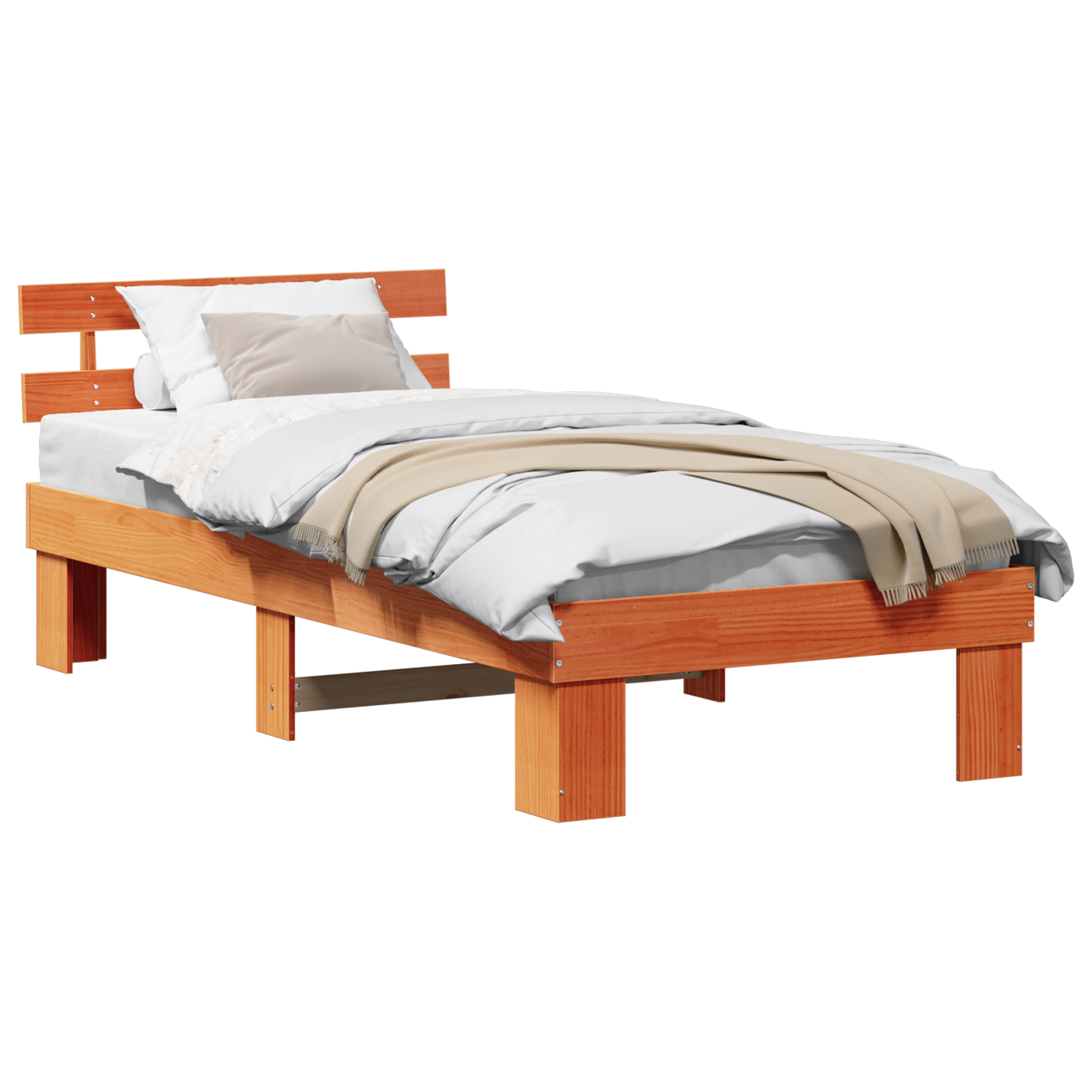 Bed Frame with Headboard Wax Brown 90x190 cm Solid Wood Pine - Image 2