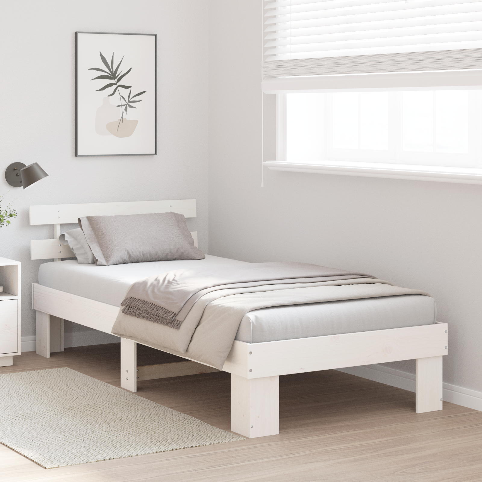 Bed Frame with Headboard White 75x190 cm Solid Wood Pine - Image 5