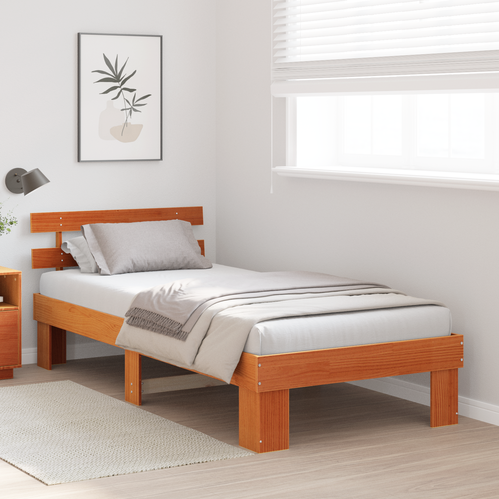 Bed Frame with Headboard Wax Brown 75x190 cm Solid Wood Pine - Image 5