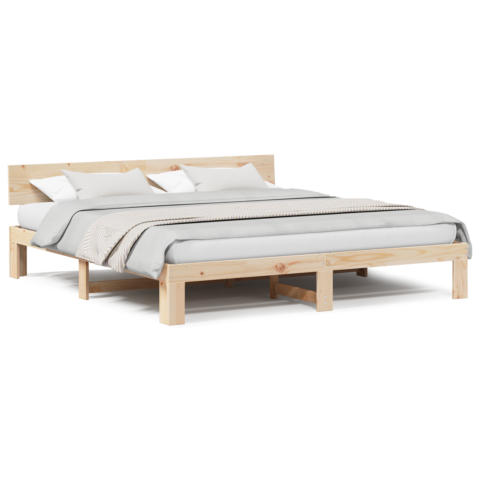 Bed Frame with Headboard 200x200 cm Solid Pine Wood - Image 4