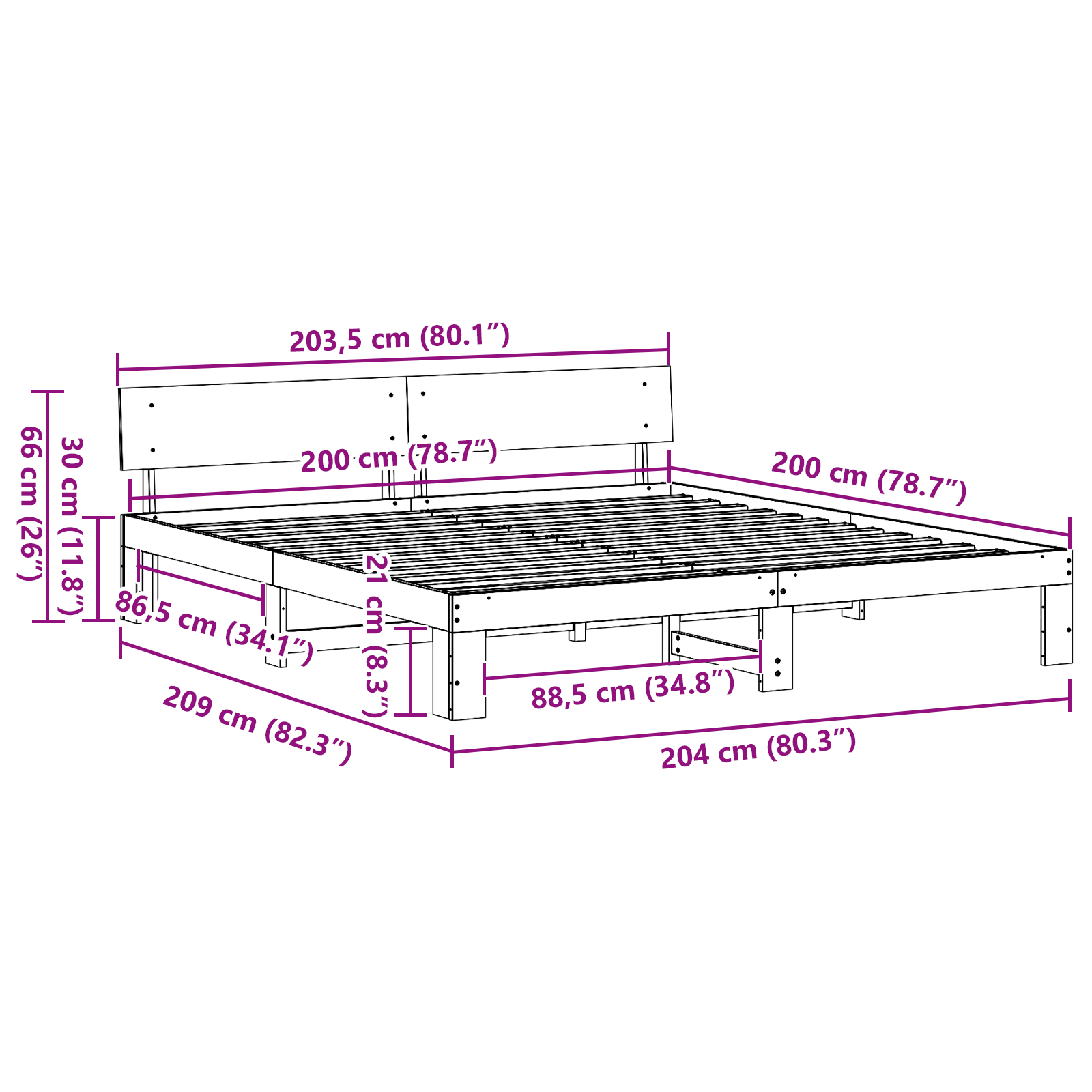 Bed Frame with Headboard 200x200 cm Solid Pine Wood - Image 10