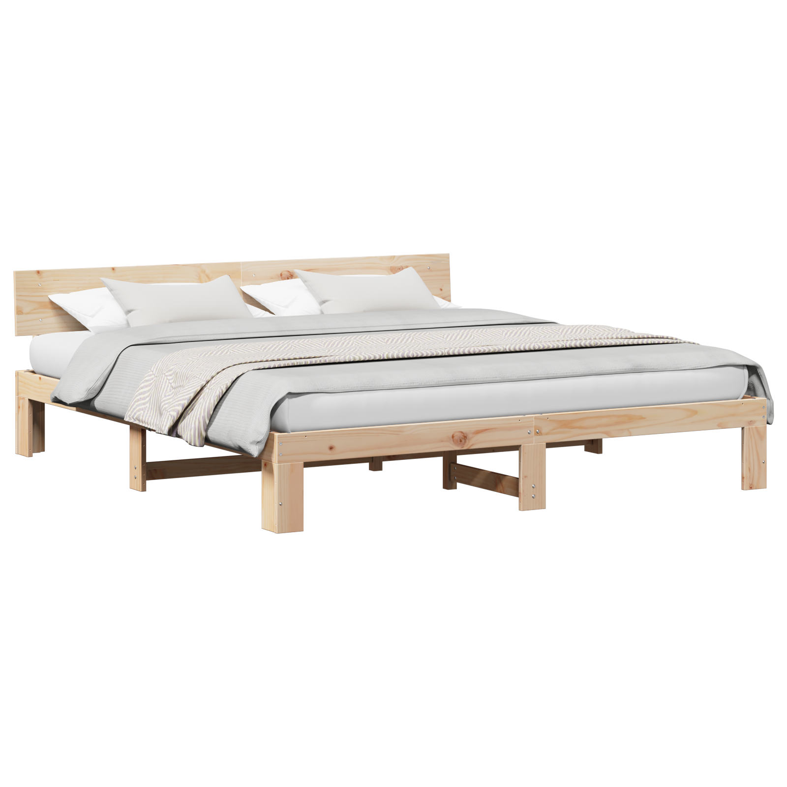 Bed Frame with Headboard 200x200 cm Solid Pine Wood - Image 2