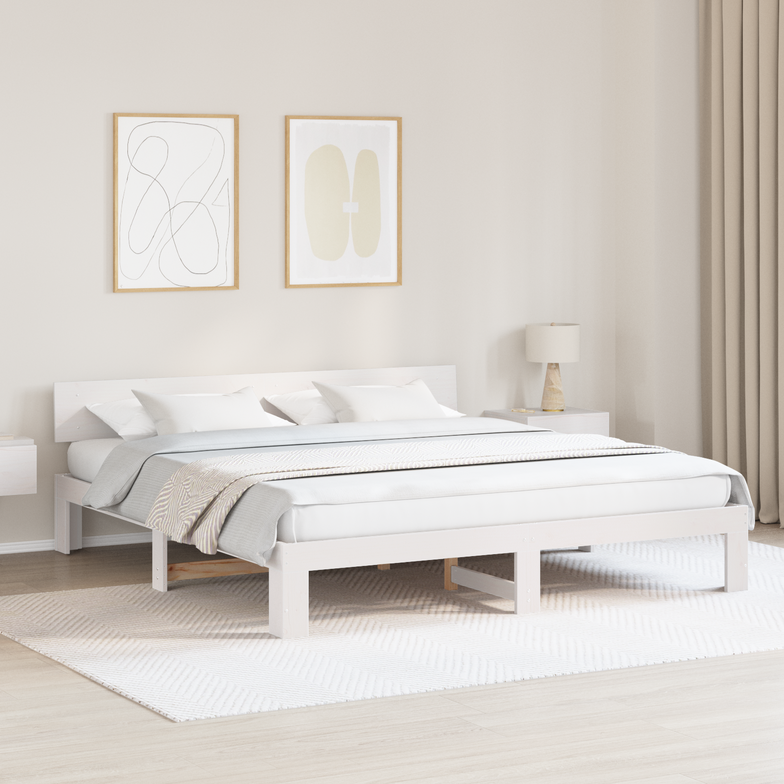 Bedframe met Hoofdbord Wit 200×200 cm Massief Grenenhout