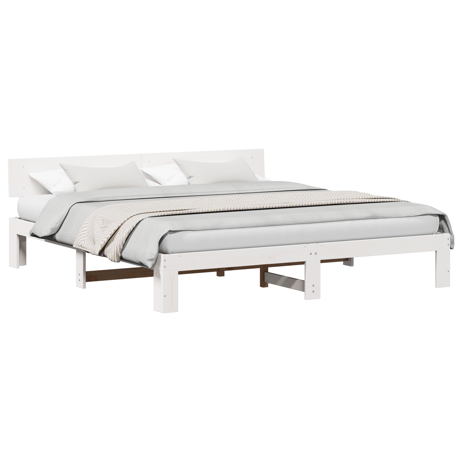 Bed Frame with Headboard White 200x200 cm Solid Pine Wood - Image 2