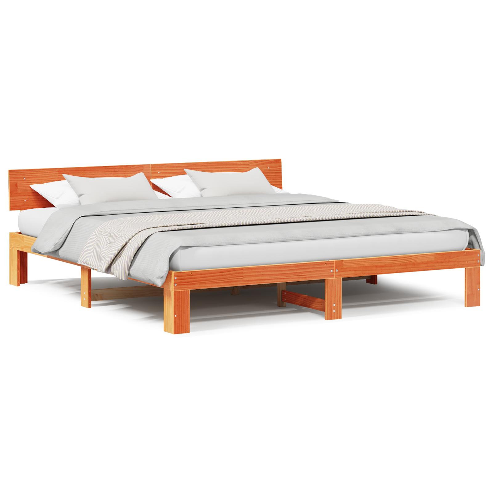 Bed Frame with Headboard Wax Brown 200x200 cm Solid Pine Wood - Image 4