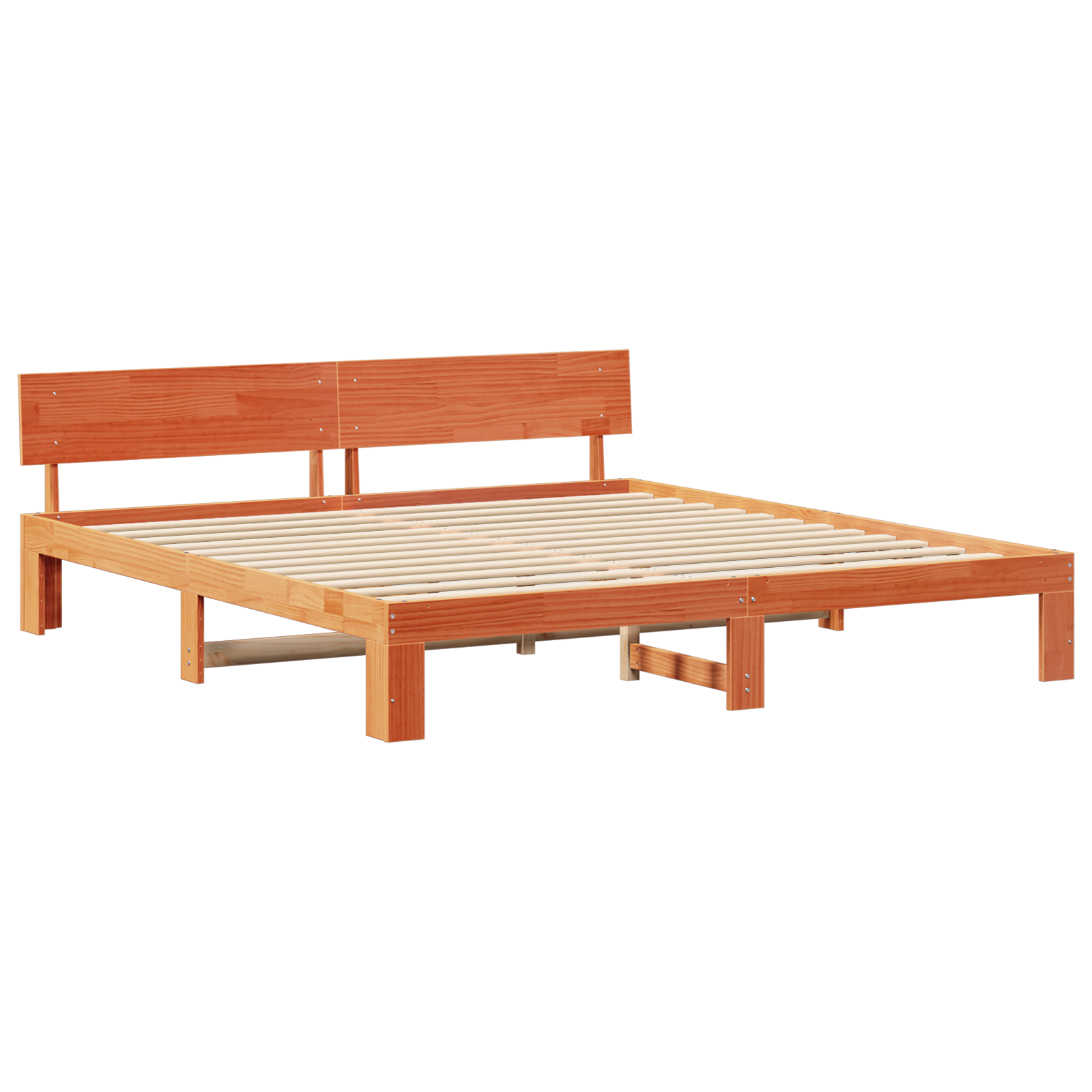 Bed Frame with Headboard Wax Brown 200x200 cm Solid Pine Wood - Image 3
