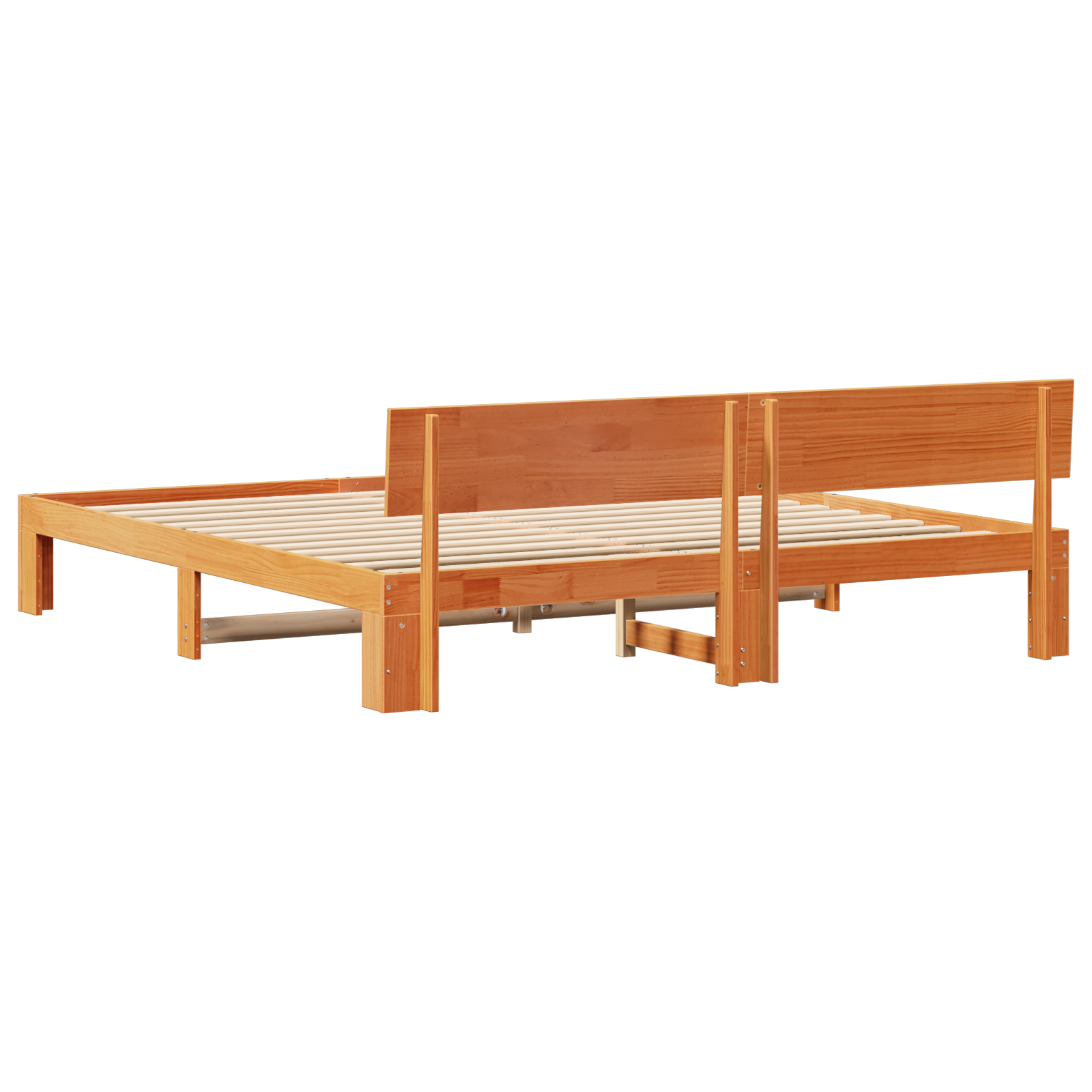 Bed Frame with Headboard Wax Brown 200x200 cm Solid Pine Wood - Image 8