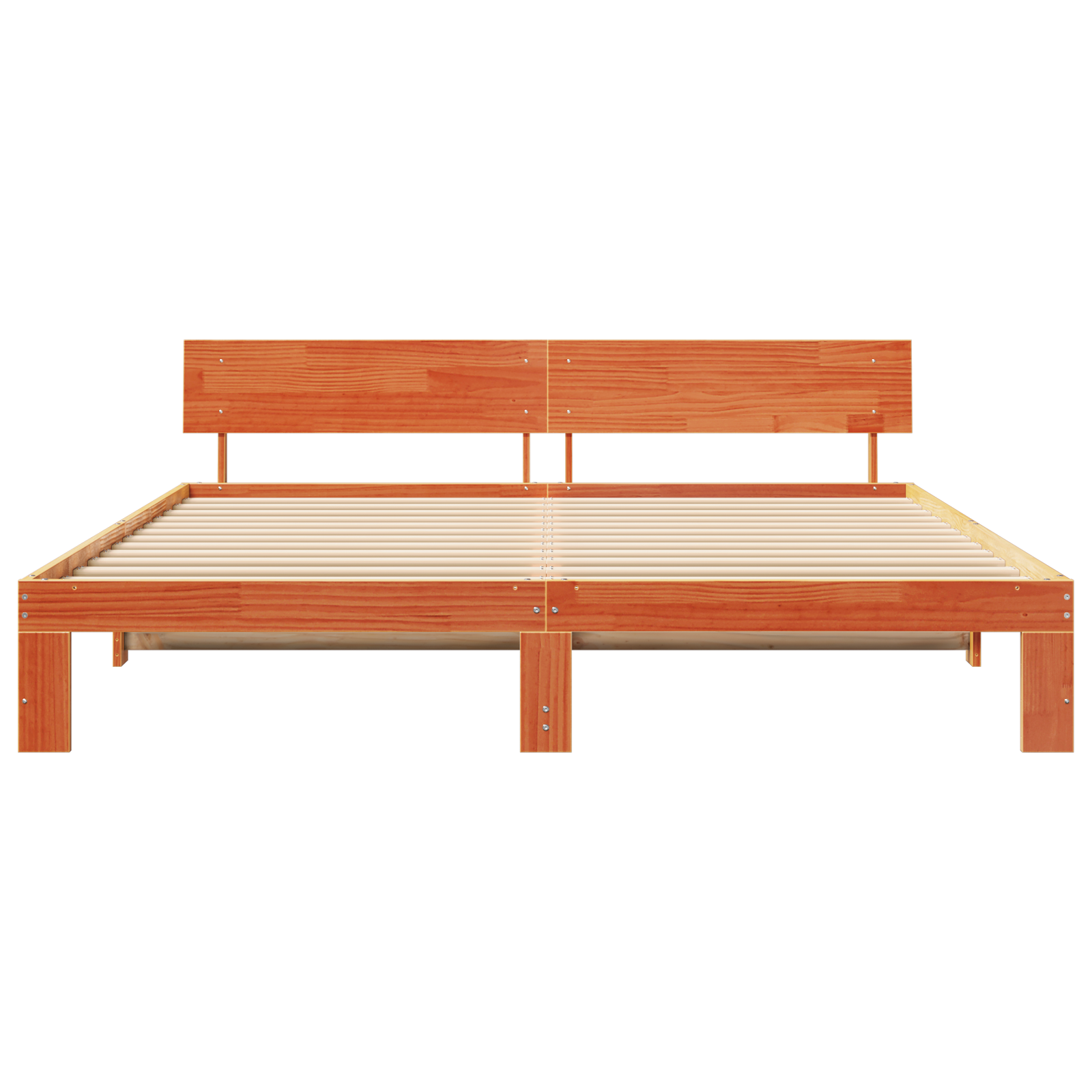 Bed Frame with Headboard Wax Brown 200x200 cm Solid Pine Wood - Image 6