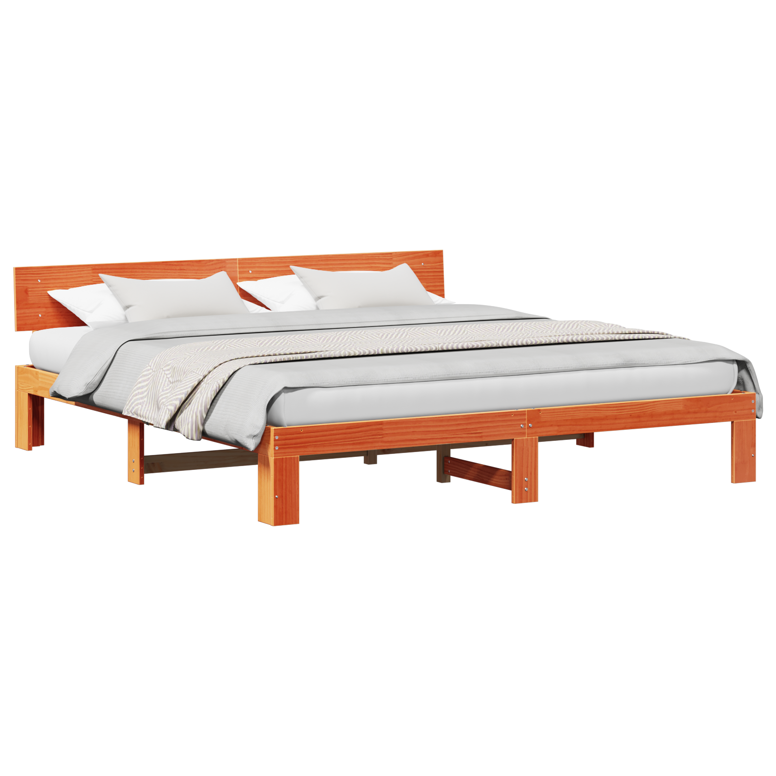 Bed Frame with Headboard Wax Brown 200x200 cm Solid Pine Wood - Image 2